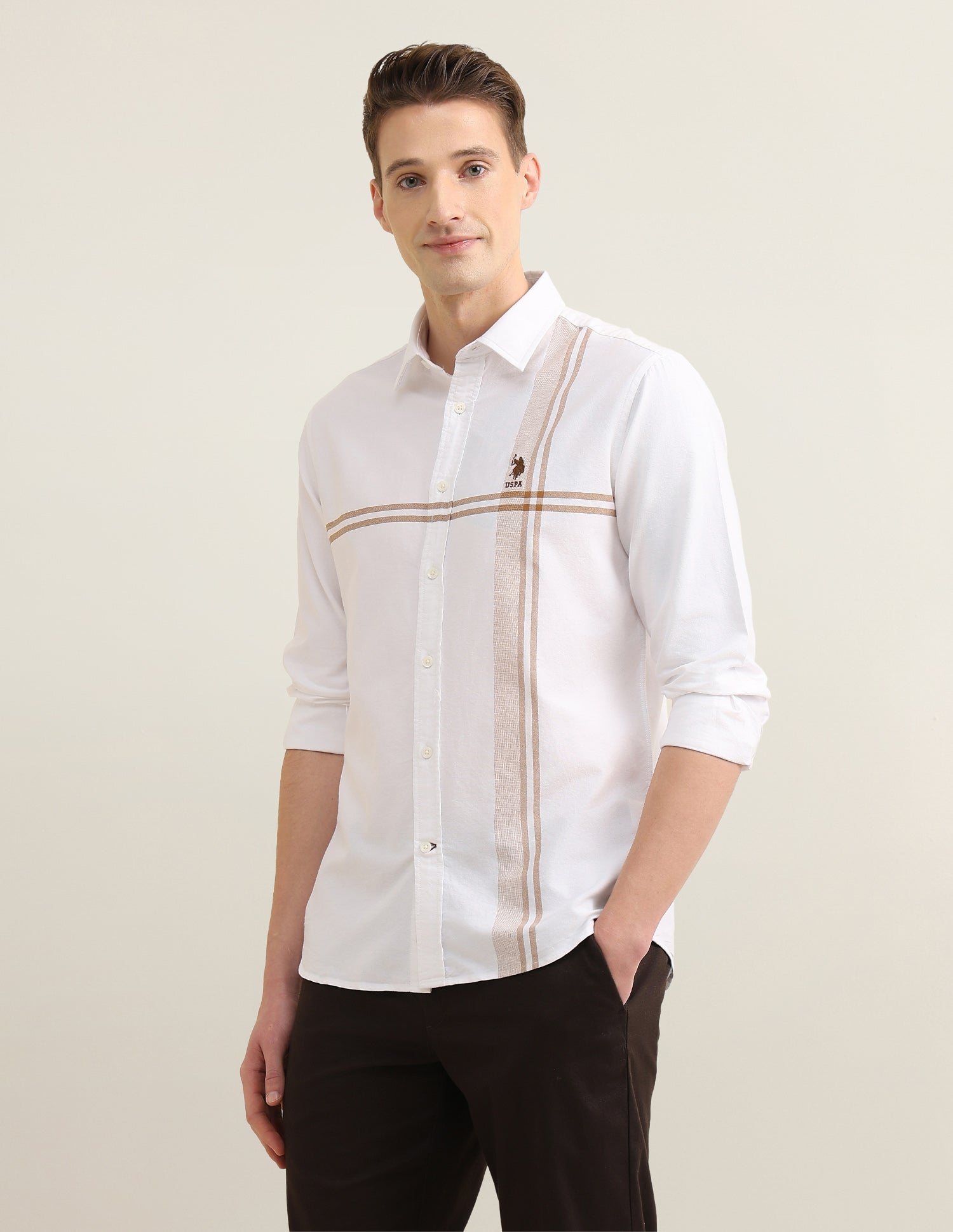 Vertical Striped Sotogrande Shirt Khaki - U.S. Polo Assn. India | Large