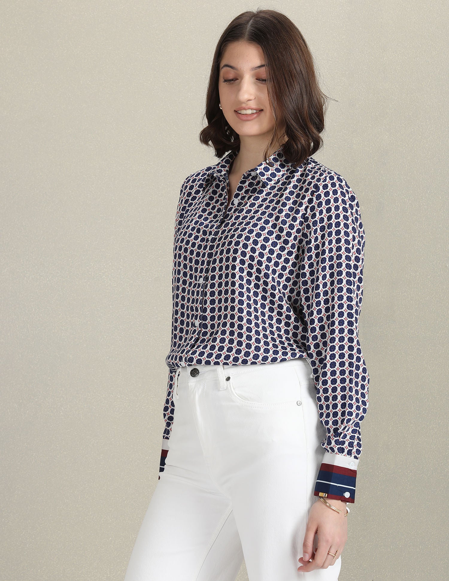 Spread Collar Geometric Print Shirt Blue, White and Red - U.S. Polo Assn. India | Large
