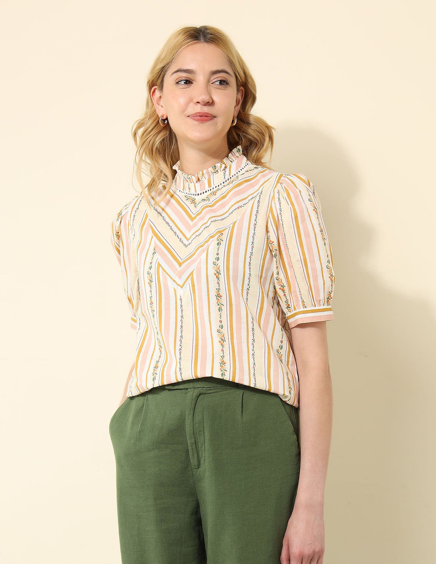 Ruffle Neck Striped Top Multi-colour - U.S. Polo Assn. India | Large