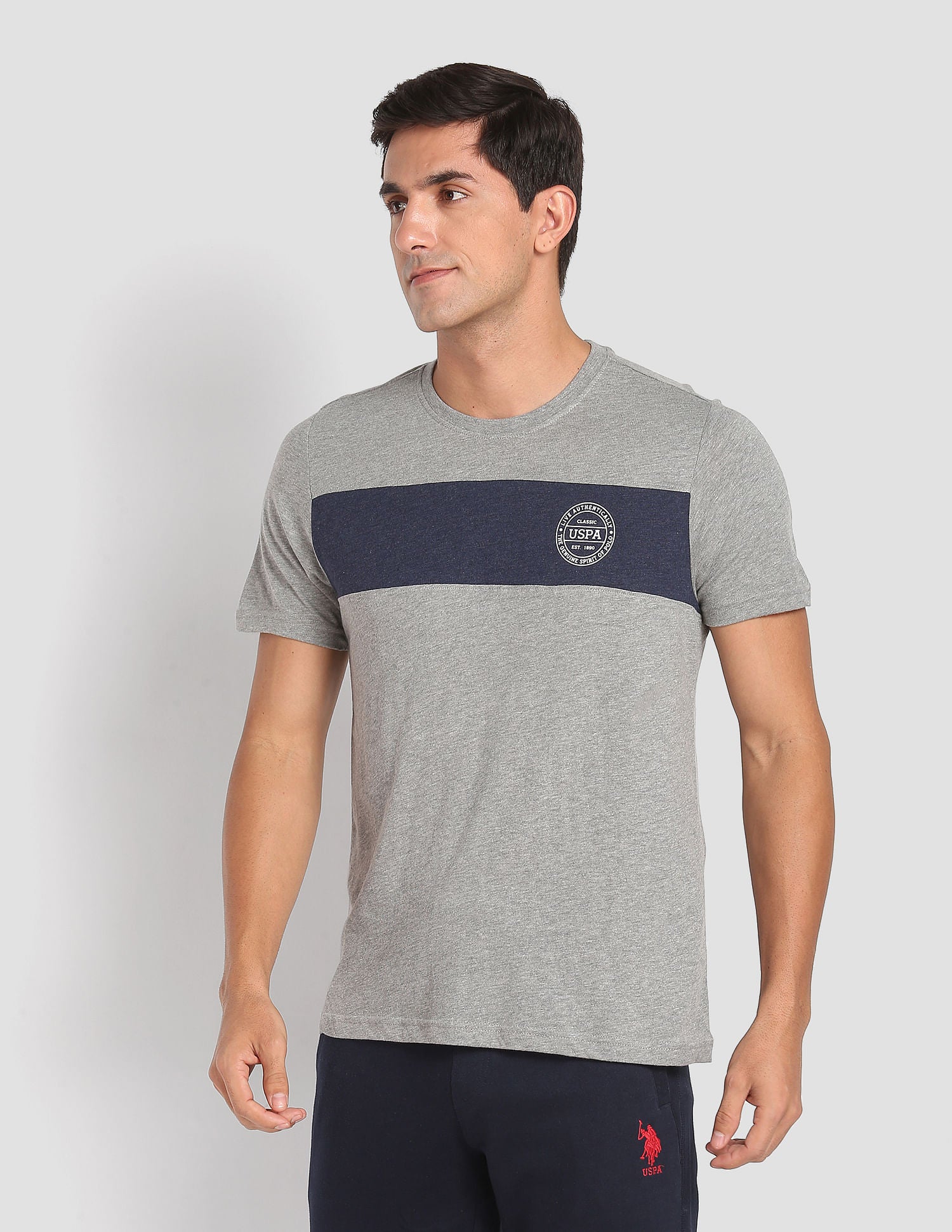 Crew Neck Colour Block I681 Lounge T-Shirt - Pack Of 1 Grey - U.S. POLO ASSN. | Large