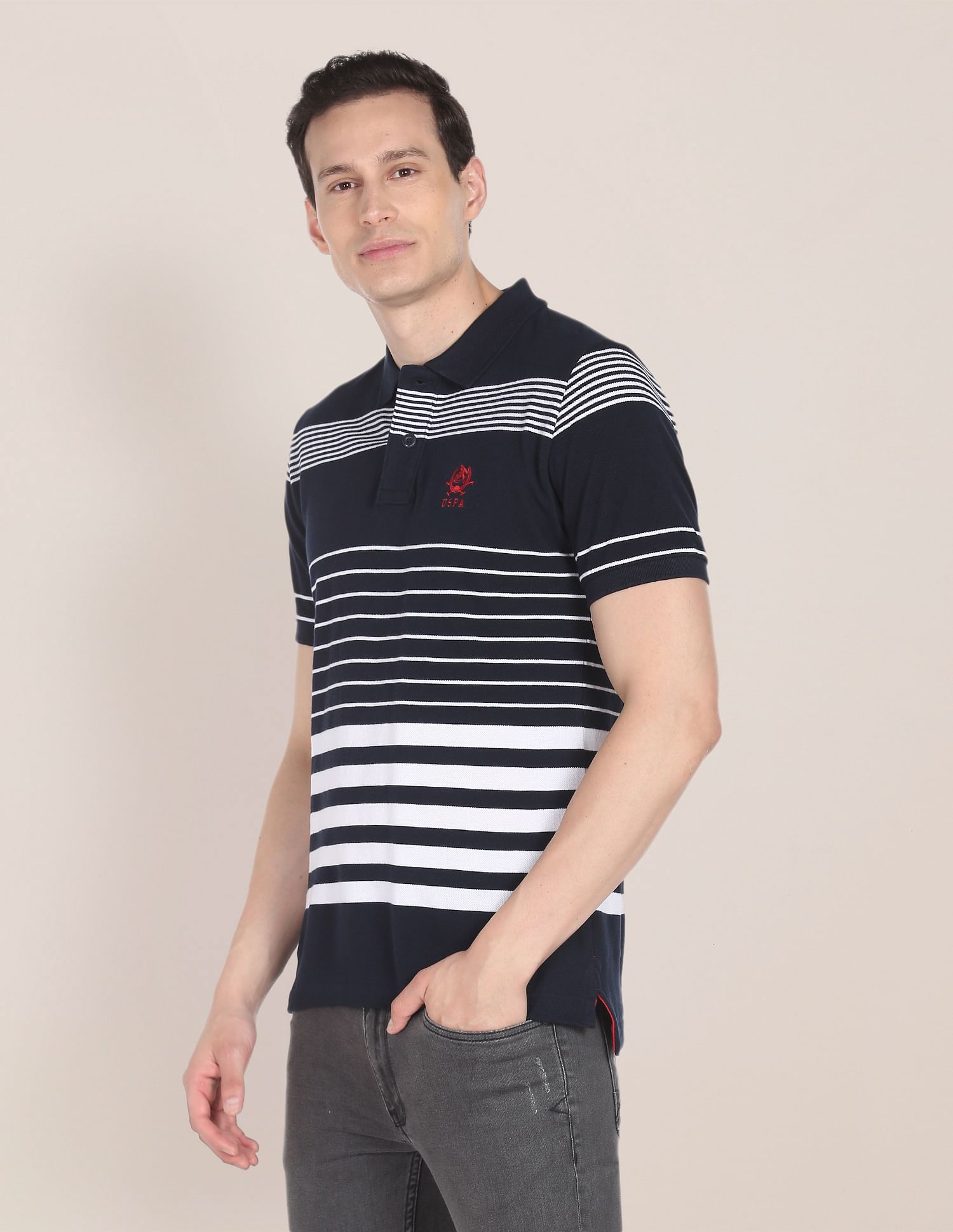 Horizontal Stripe Cotton Polo Shirt