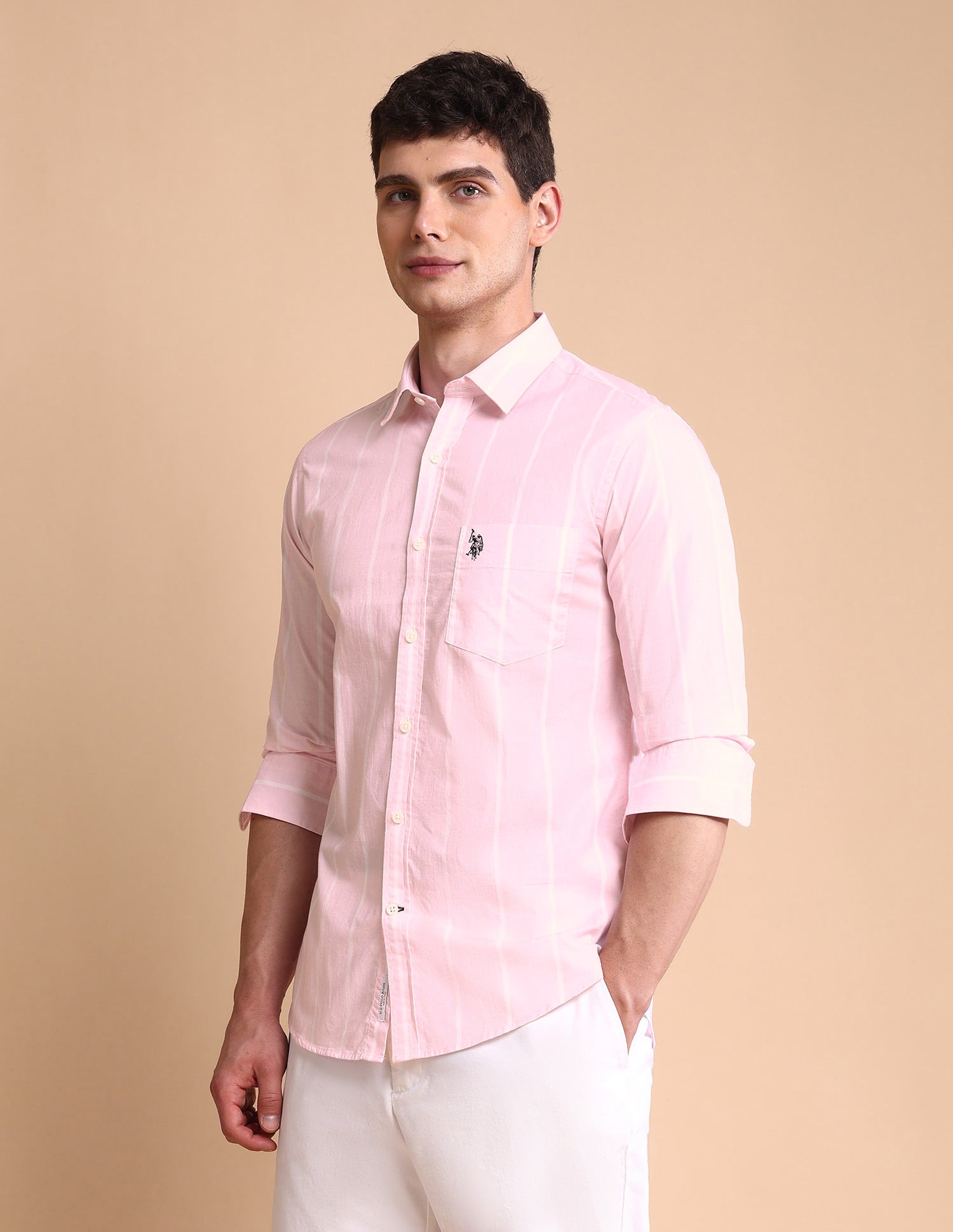 Vertical Striped Tailored Fit Shirt Pink - U.S. POLO ASSN. | Large