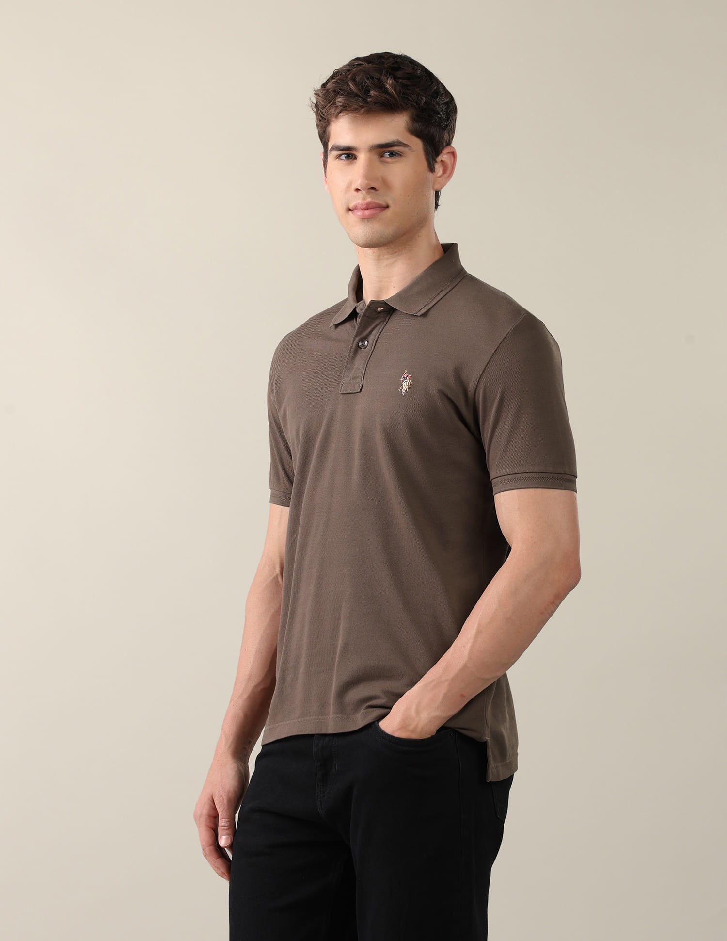 Solid Slim Fit Polo Shirt Brown - U.S. Polo Assn. India | Large