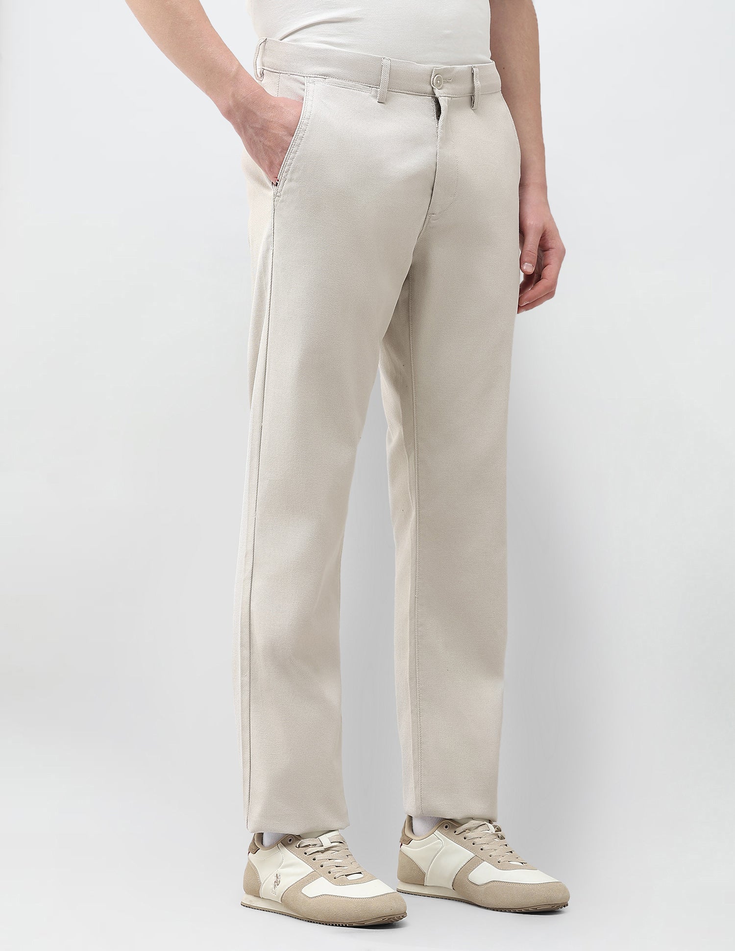 Riley Straight Fit Satin Trousers Stone - U.S. Polo Assn. India | Large