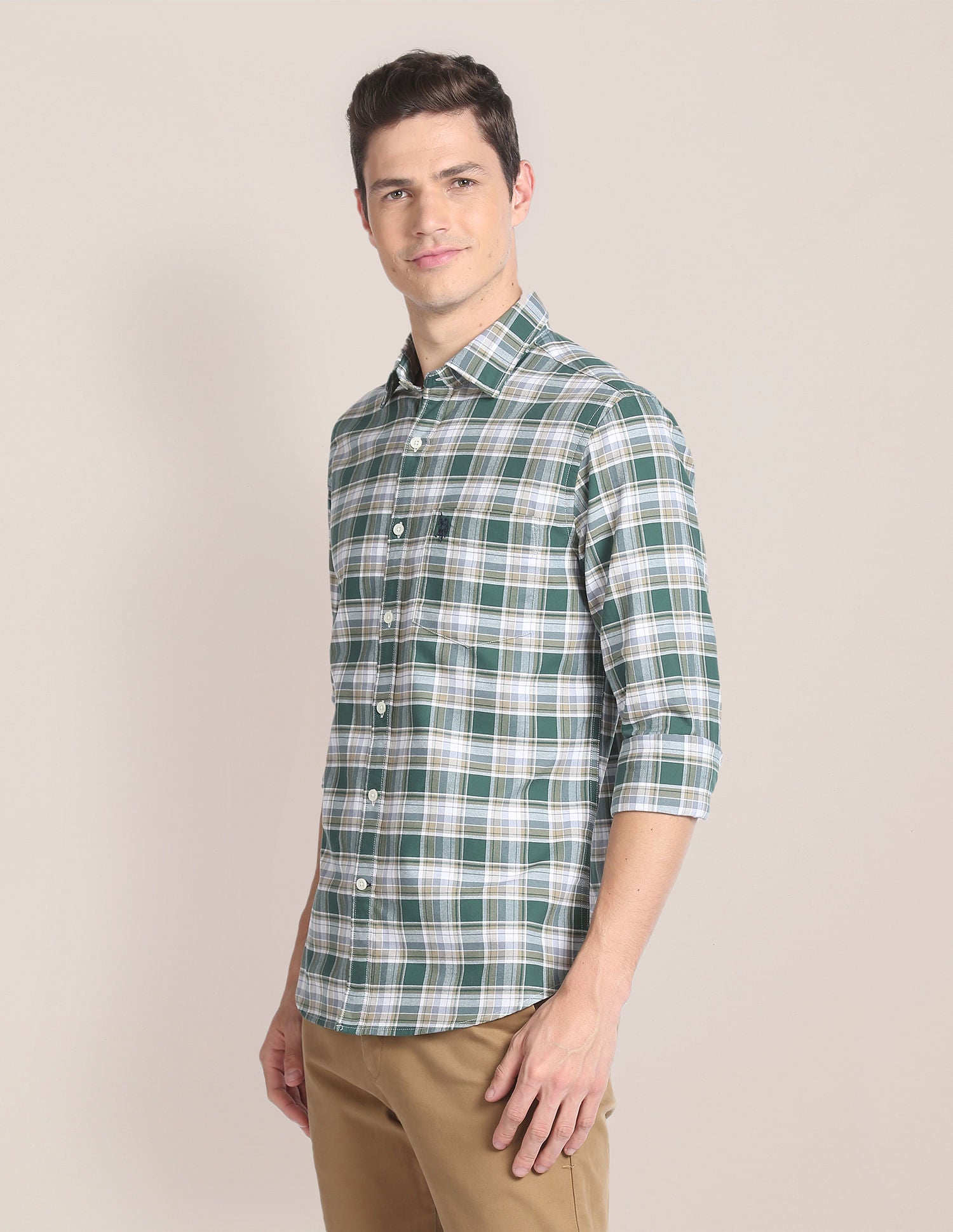 Plaid Check Oxford Shirt Green - U.S. Polo Assn. India | Large