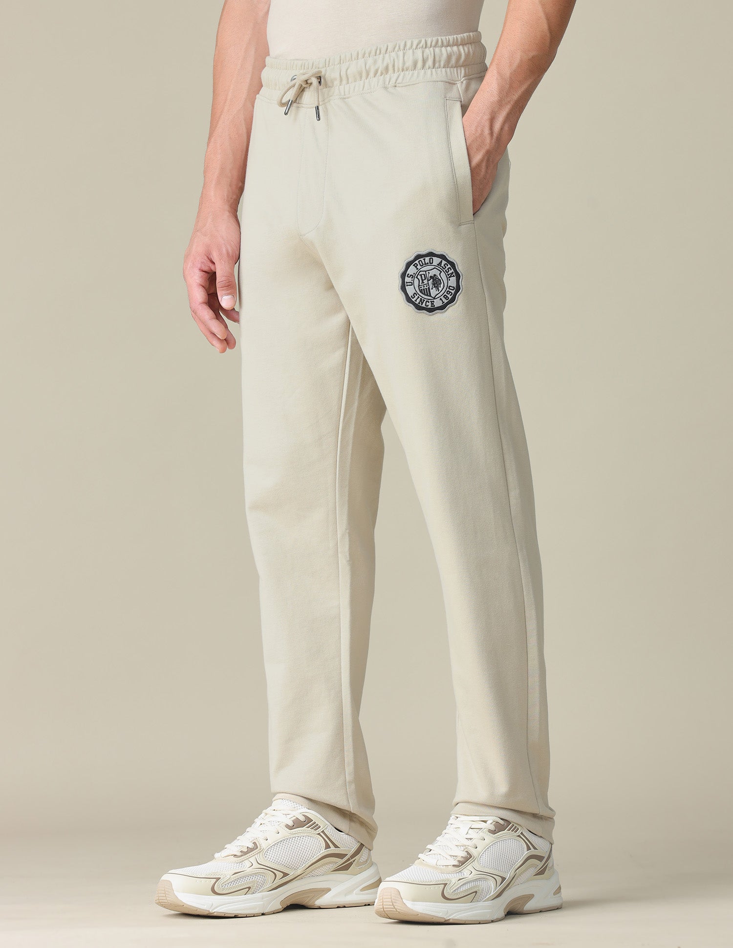 Mid Rise Solid Track Pants Beige - U.S. POLO ASSN. | Large