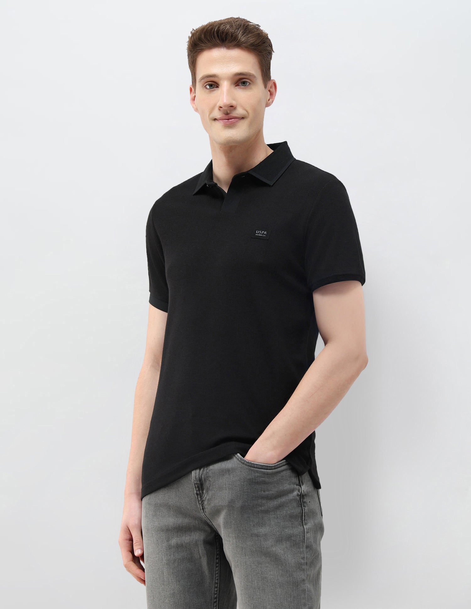 Textured Black & Gold Slim Fit Polo Shirt Black - U.S. Polo Assn. India | Large