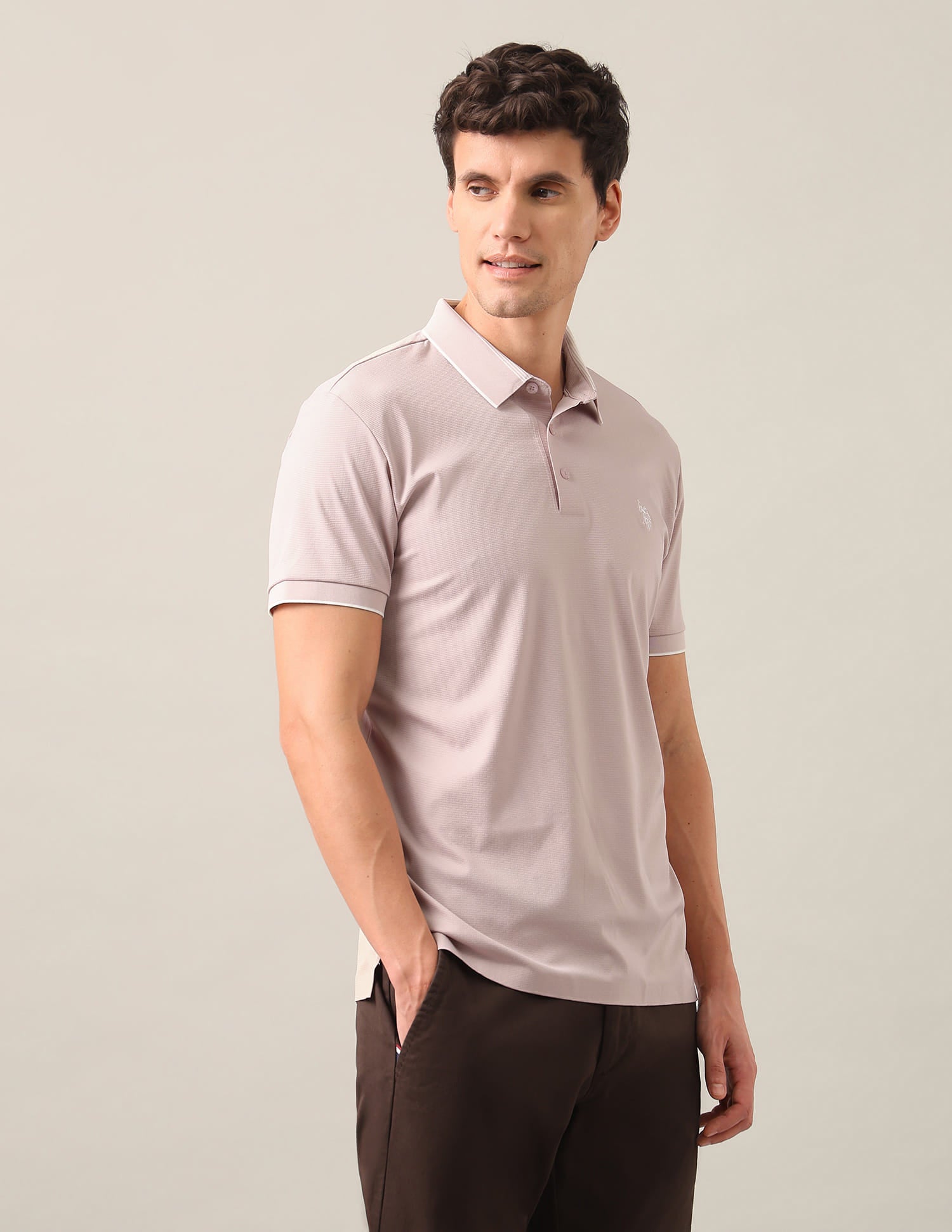 Solid Slim Fit Polo Shirt Pink - U.S. Polo Assn. India | Large