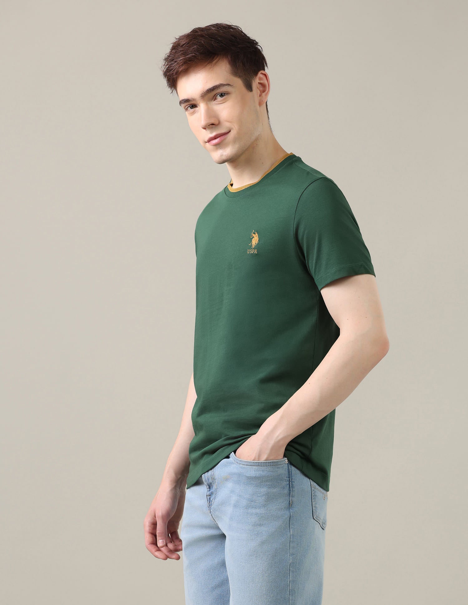 Solid Regular Fit T-Shirt Green - U.S. Polo Assn. India | Large