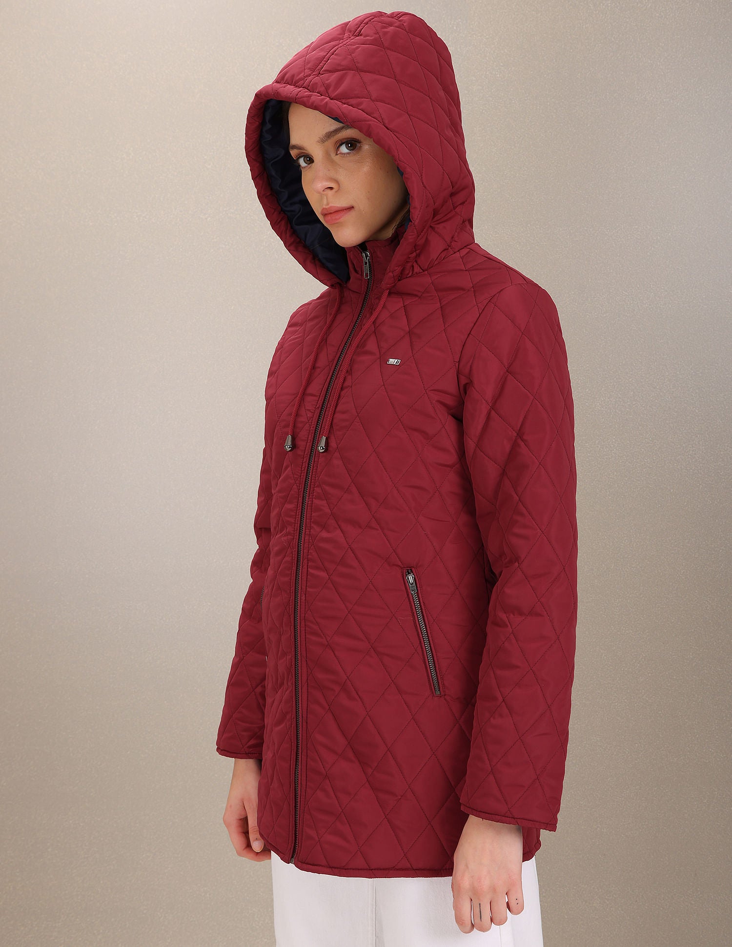 Hooded Solid Padded Longline Jacket Wine - U.S. POLO ASSN. | Large