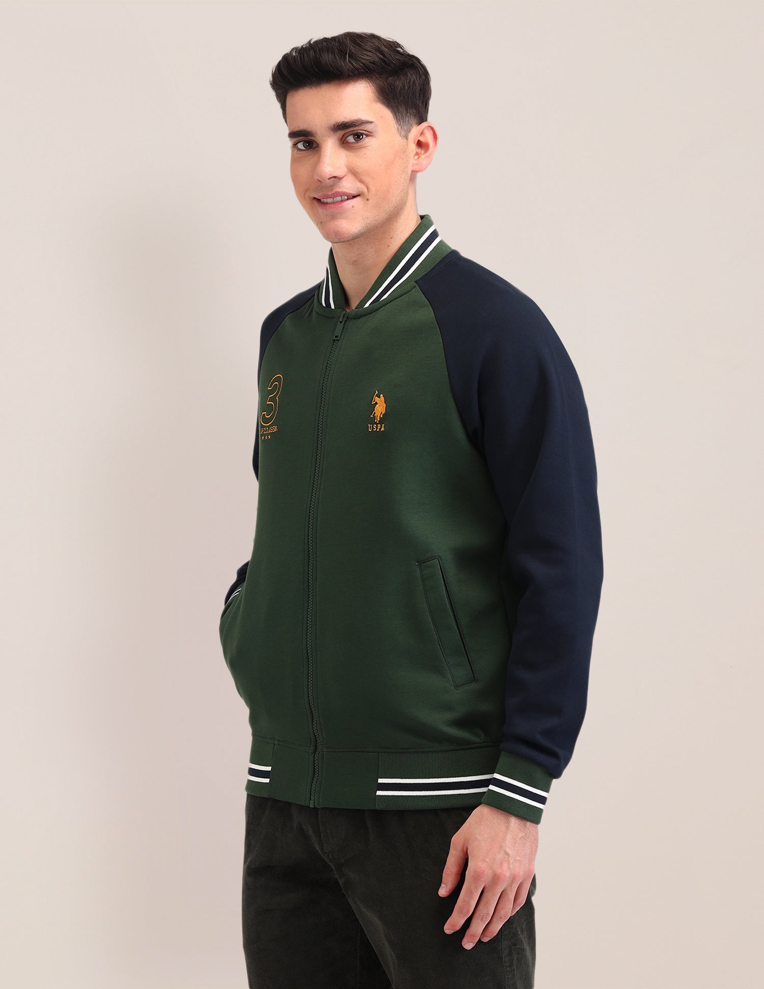 Colour Blocked Regular Fit Sweatshirt Olive - U.S. POLO ASSN. | Large