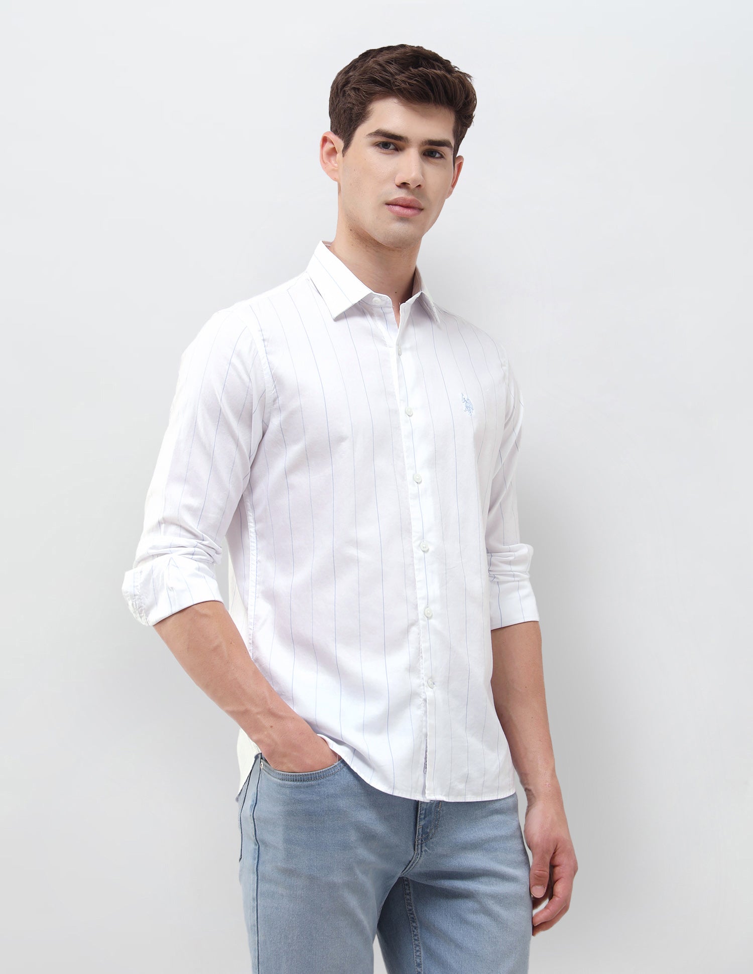 Vertical Striped Regular Fit Shirt Light Blue - U.S. Polo Assn. India | Large