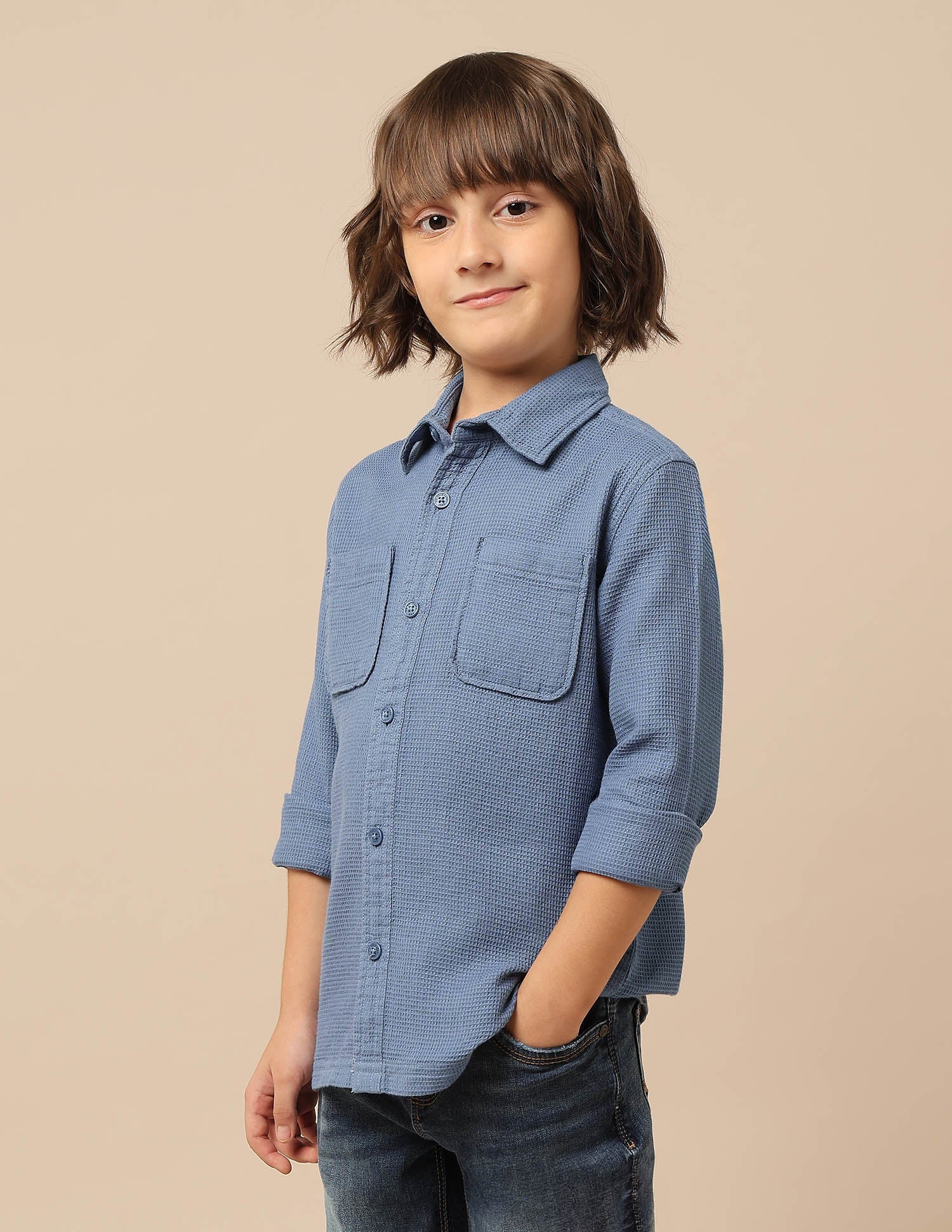 Boys Textured Dobby Shirt Blue - U.S. POLO ASSN. | Large