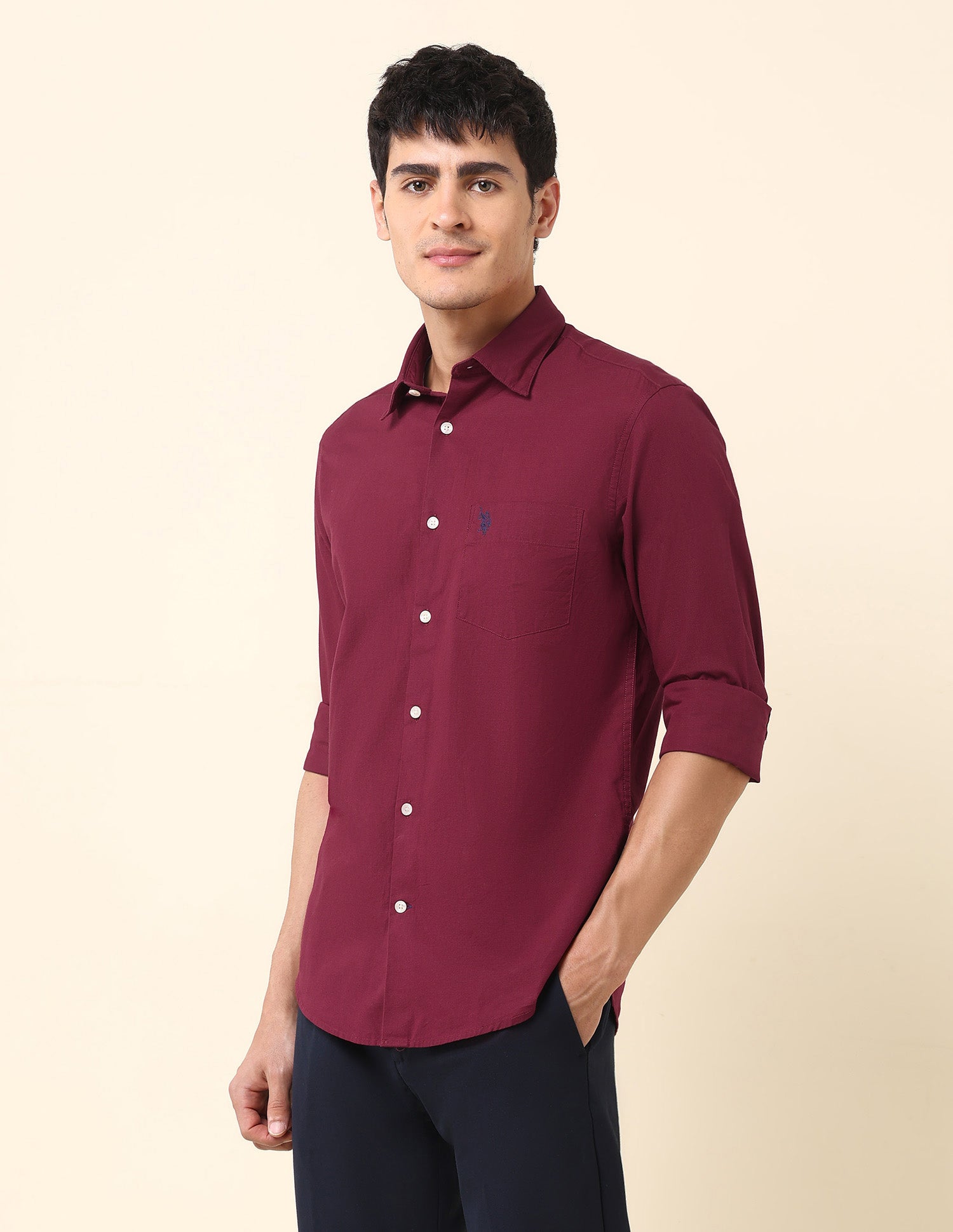 Twill Tailored Fit Solid Shirt Maroon - U.S. Polo Assn. India | Large