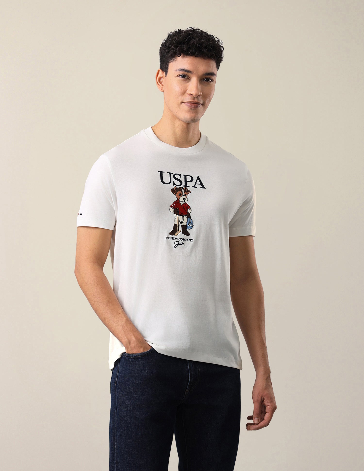 Graphic Brand Embroidered Slim Fit T-Shirt Ivory - U.S. Polo Assn. India | Large