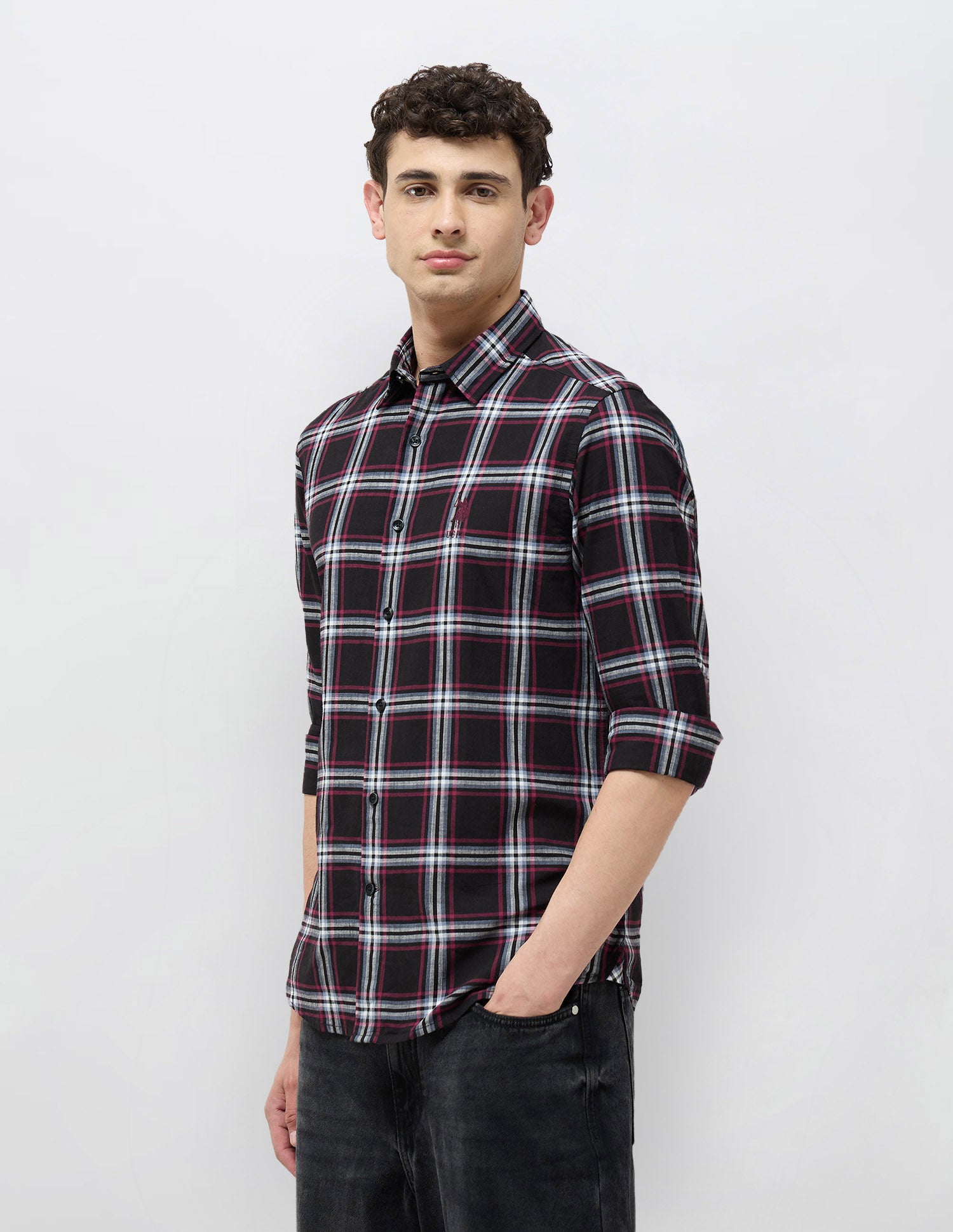 Grid Tattersall Checked Regular Fit Shirt Black - U.S. POLO ASSN. | Large