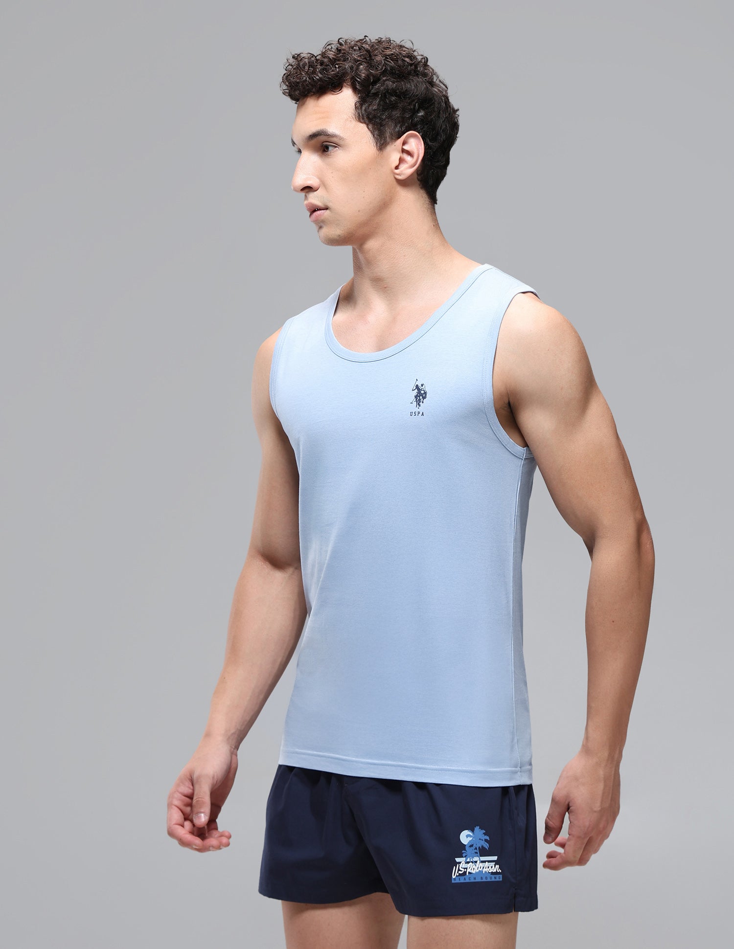 Anti Microbial Pure Cotton OEV08 Vest - Pack Of 2 Ivory/Light Blue - U.S. Polo Assn. India | Large