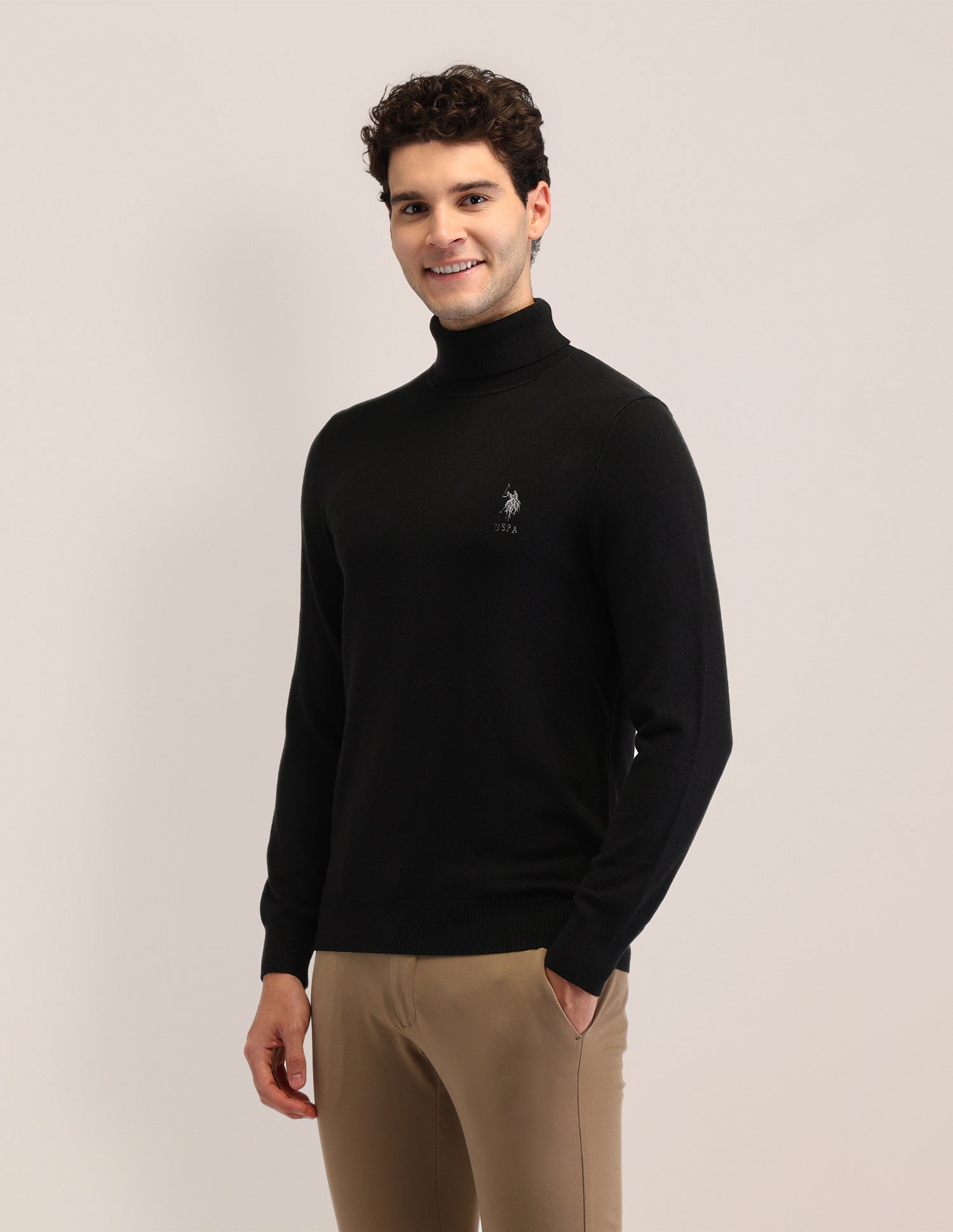 Solid Regular Fit Sweater Black - U.S. Polo Assn. India | Large