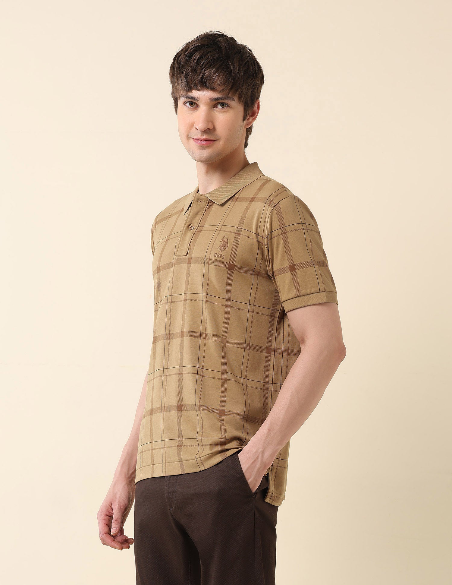 Slim Fit Modern Monochrome Polo Shirt Beige - U.S. Polo Assn. India | Large