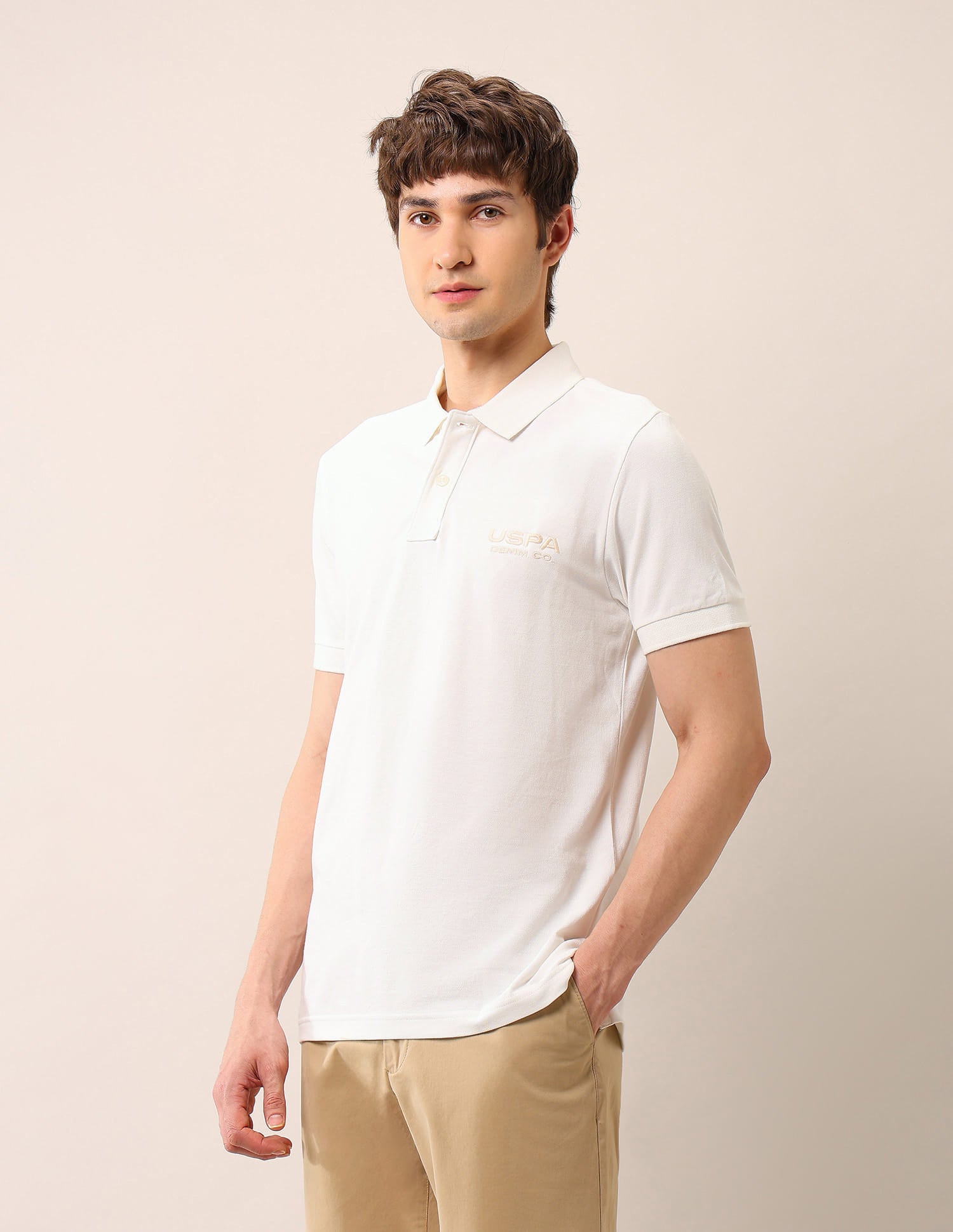 Brand Embroidered Muscle Fit Polo Shirt Ivory - U.S. Polo Assn. India | Large