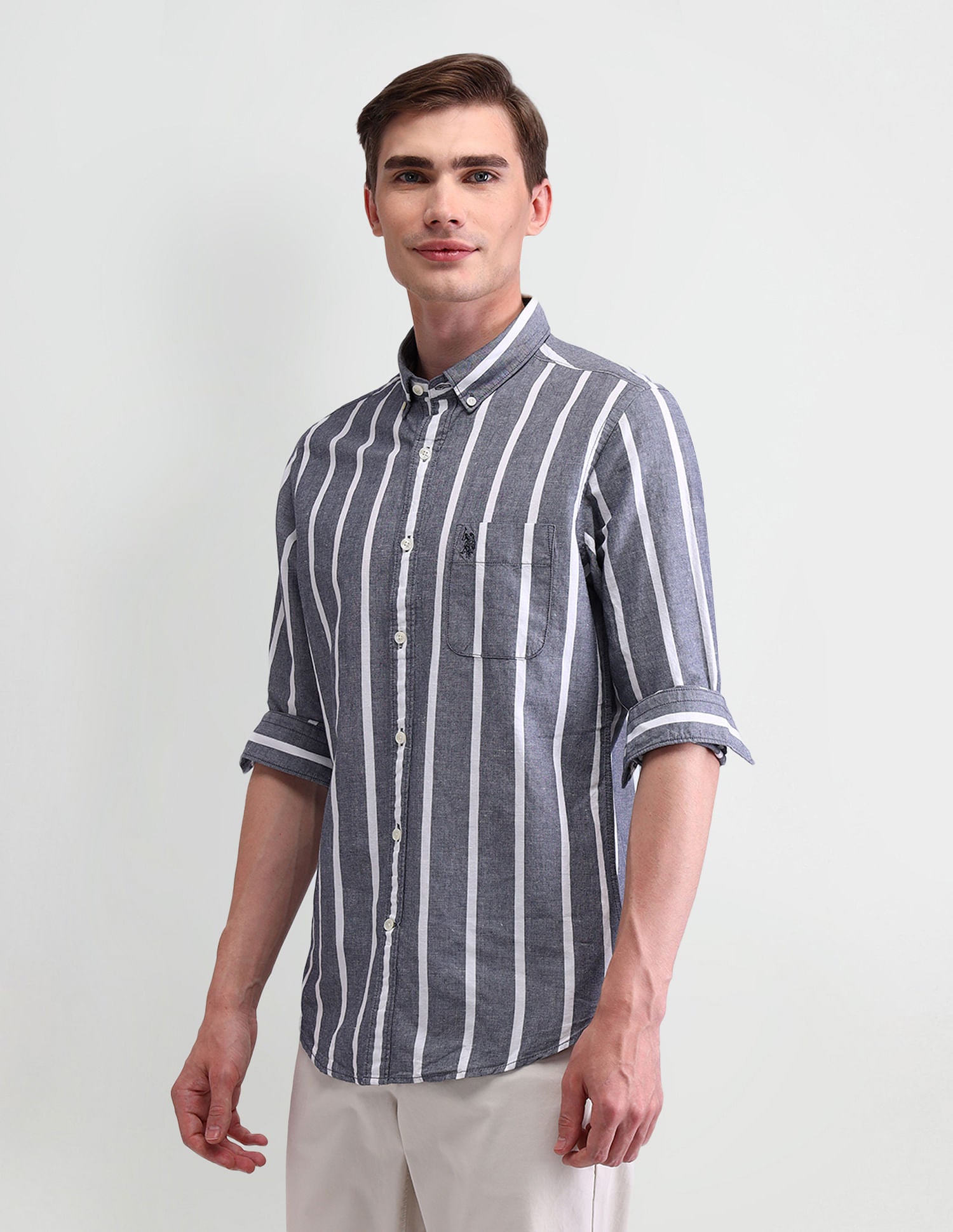 Vertical Striped Slim Shirt Navy - U.S. Polo Assn. India | Large