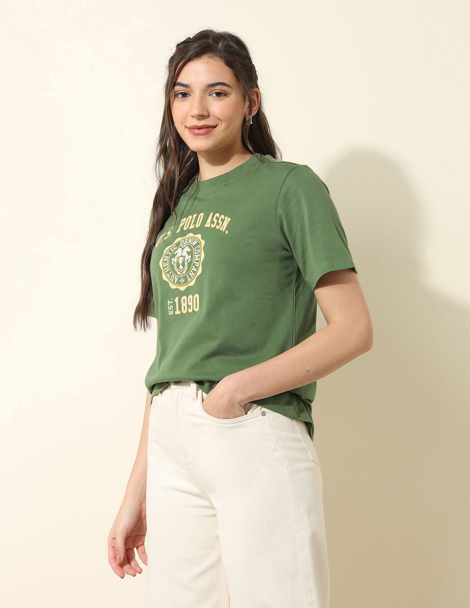 Boxy Fit Brand Printed T-Shirt Green - U.S. POLO ASSN. | Large