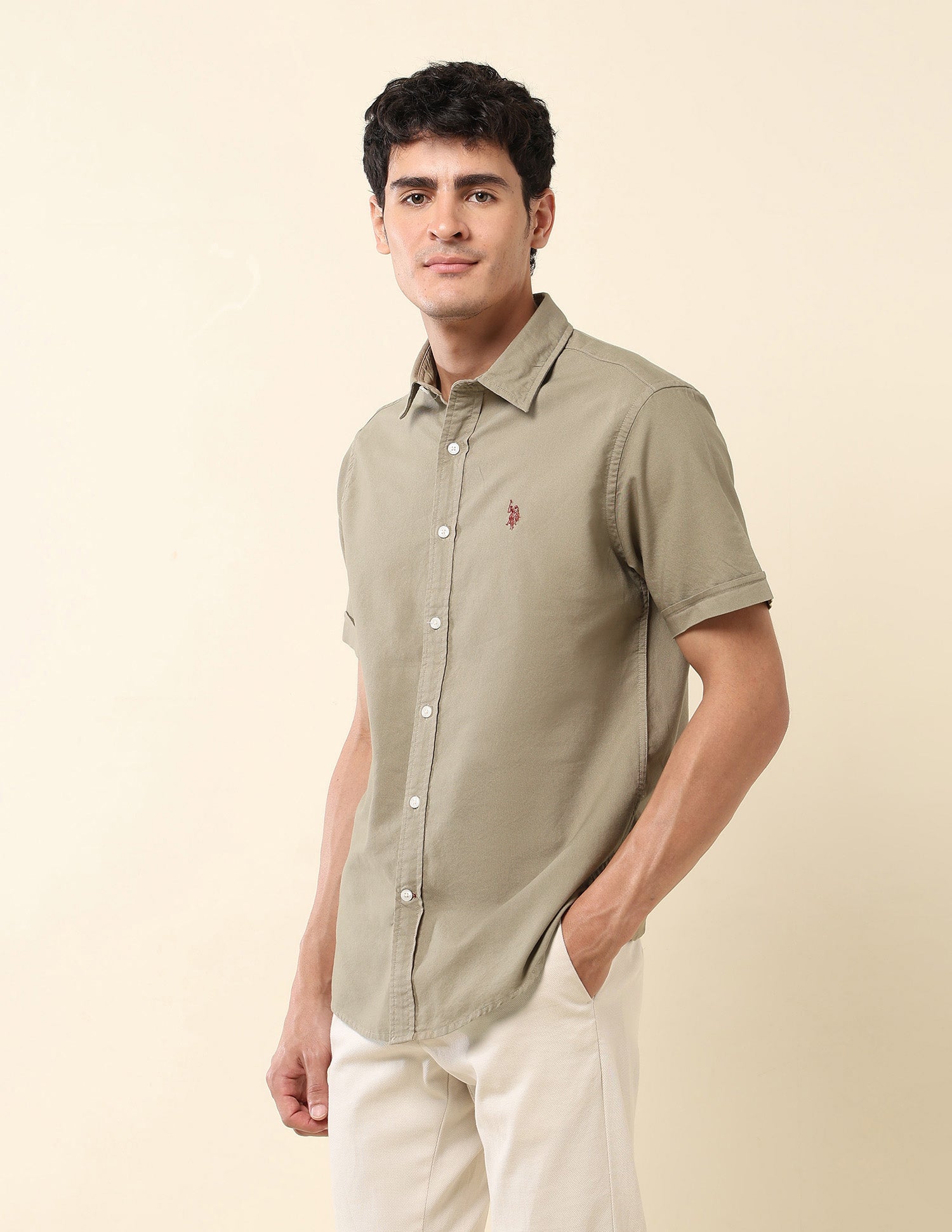 Tailored Fit Pure Cotton Oxford Shirt Olive - U.S. Polo Assn. India | Large