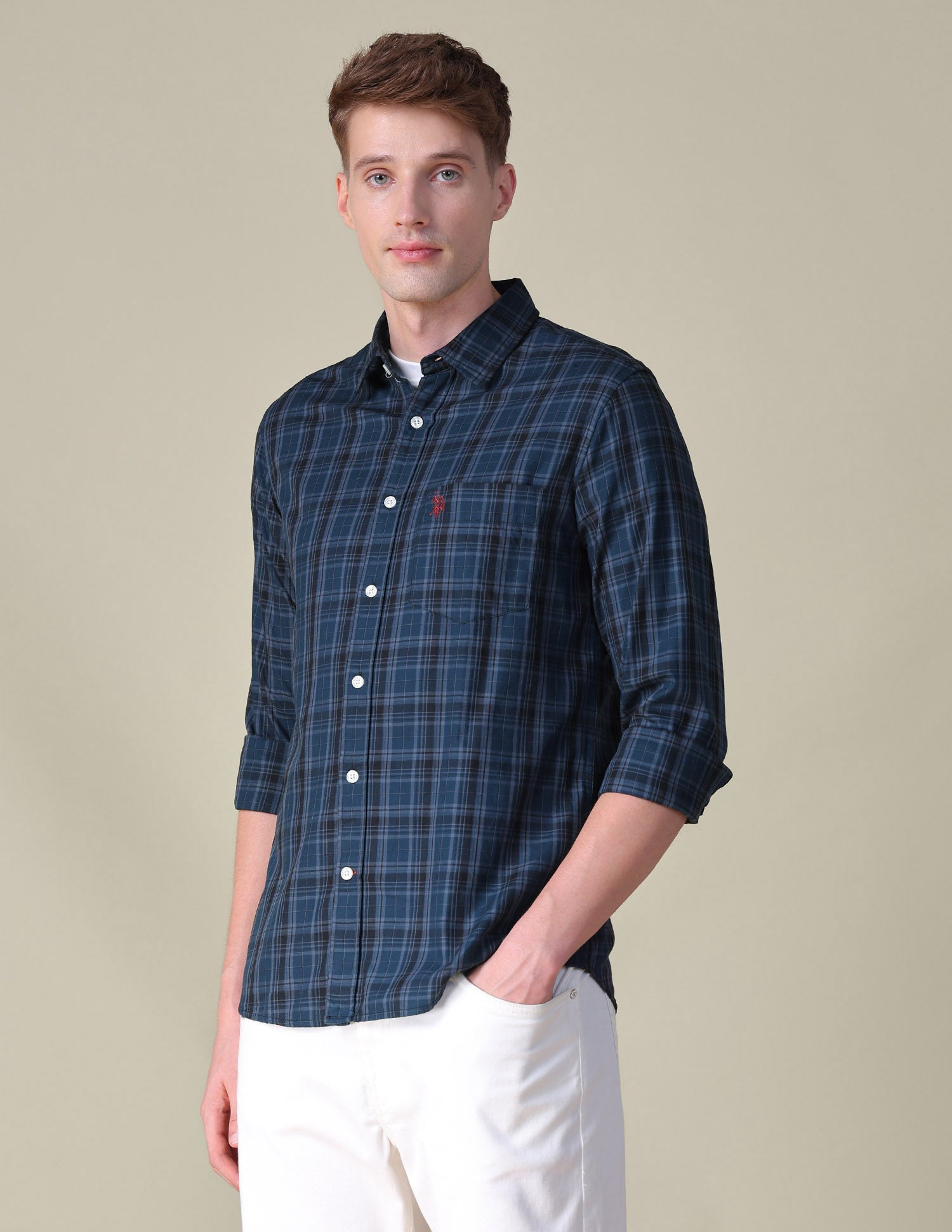 Tartan Checked Tailored Fit Shirt Teal - U.S. POLO ASSN. | Large