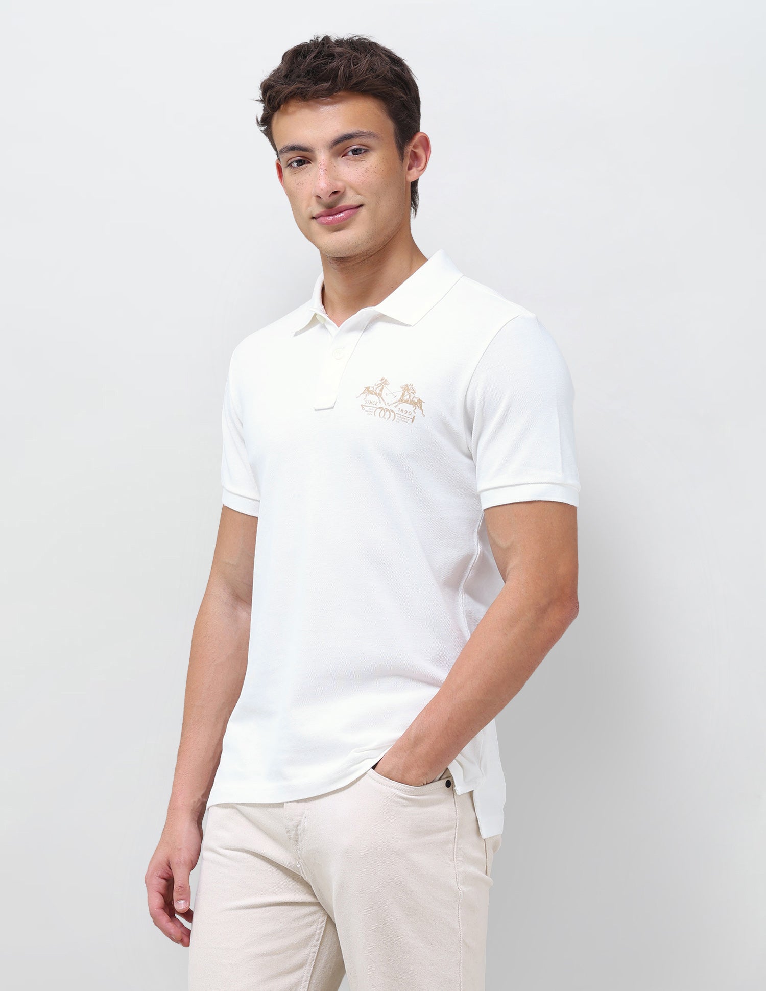 Graphic Brand Printed Slim Fit Polo Shirt Ivory - U.S. Polo Assn. India | Large