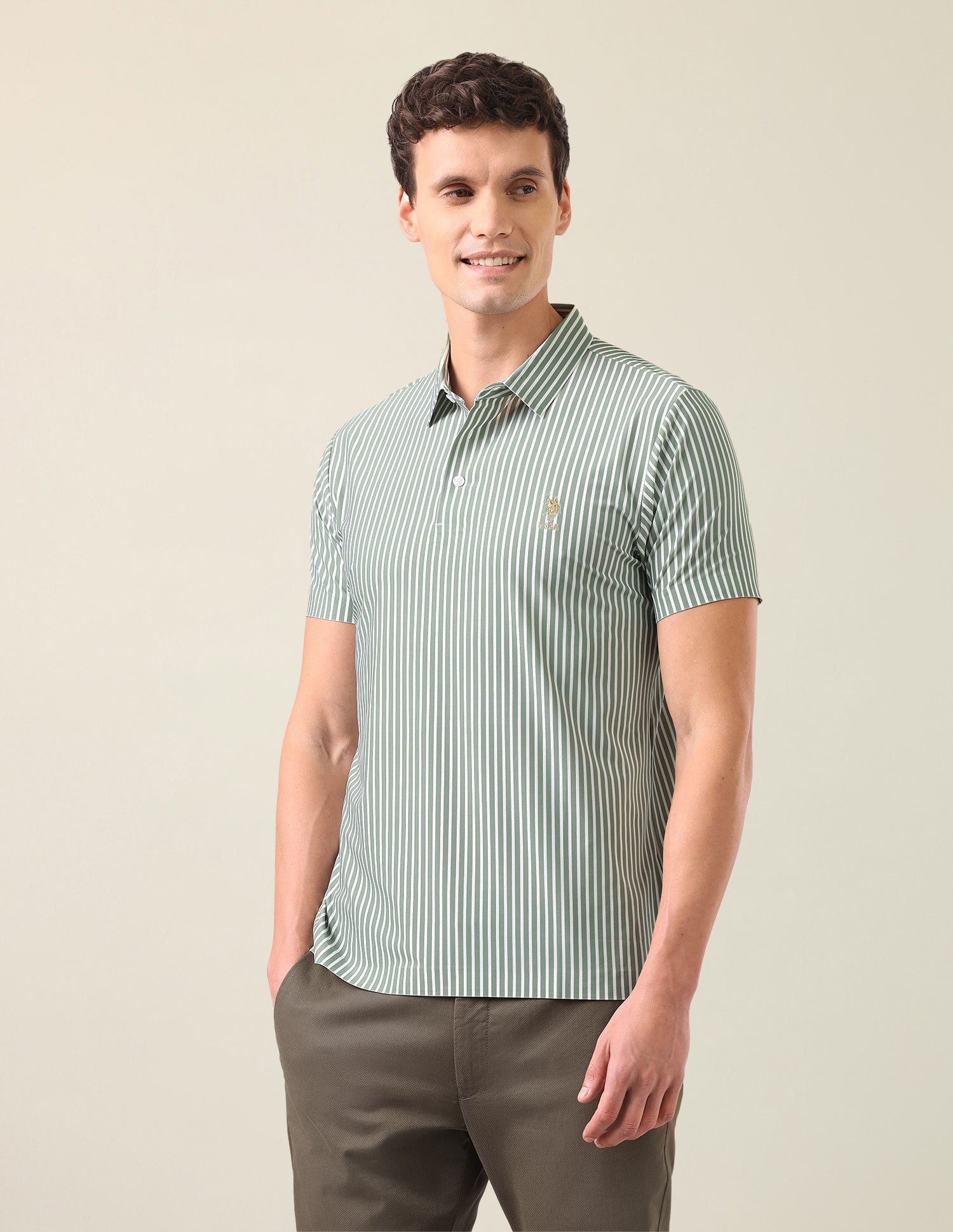 Vertical Striped Slim Fit Polo Shirt Green - U.S. Polo Assn. India | Large