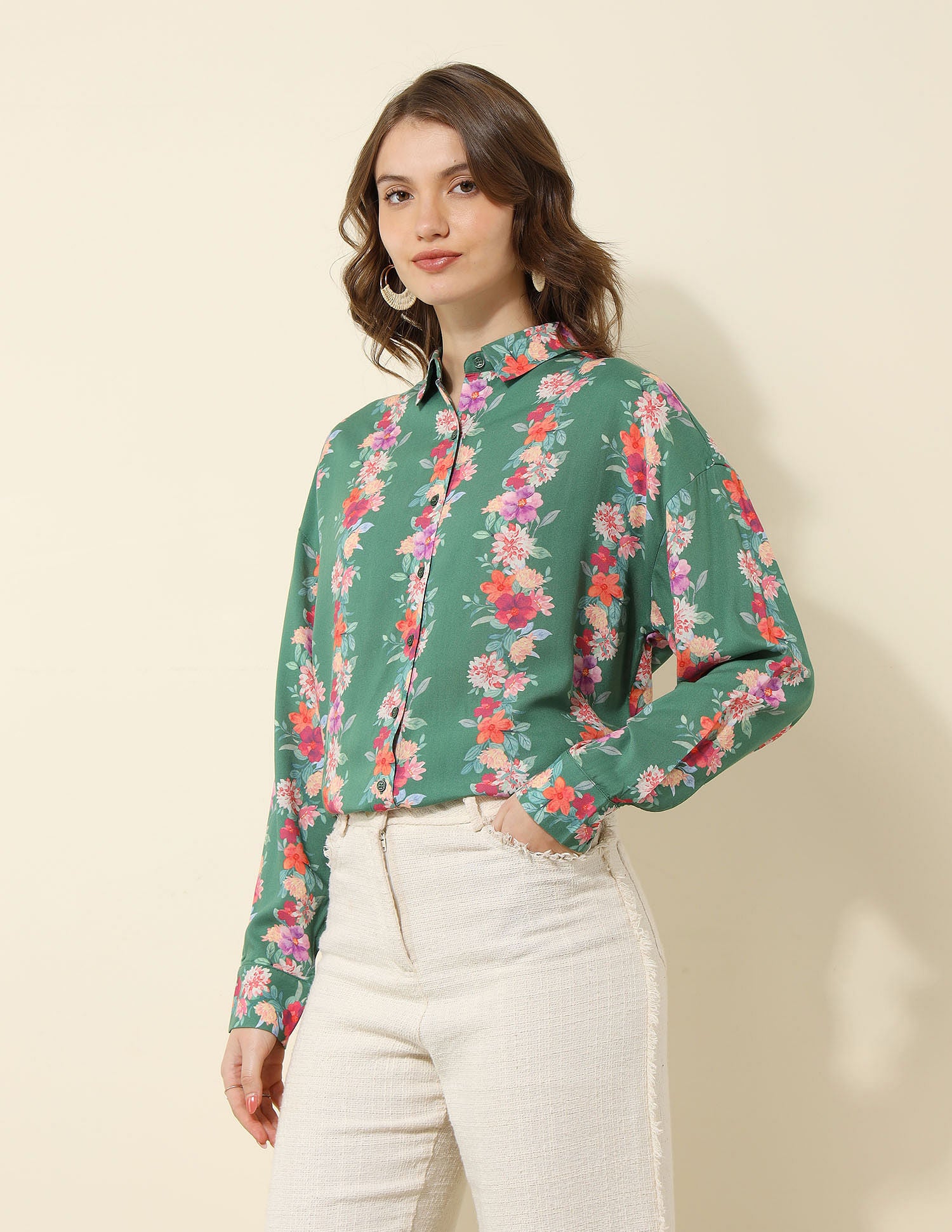 Floral Printed Regular Fit Shirt Green - U.S. POLO ASSN. | Large