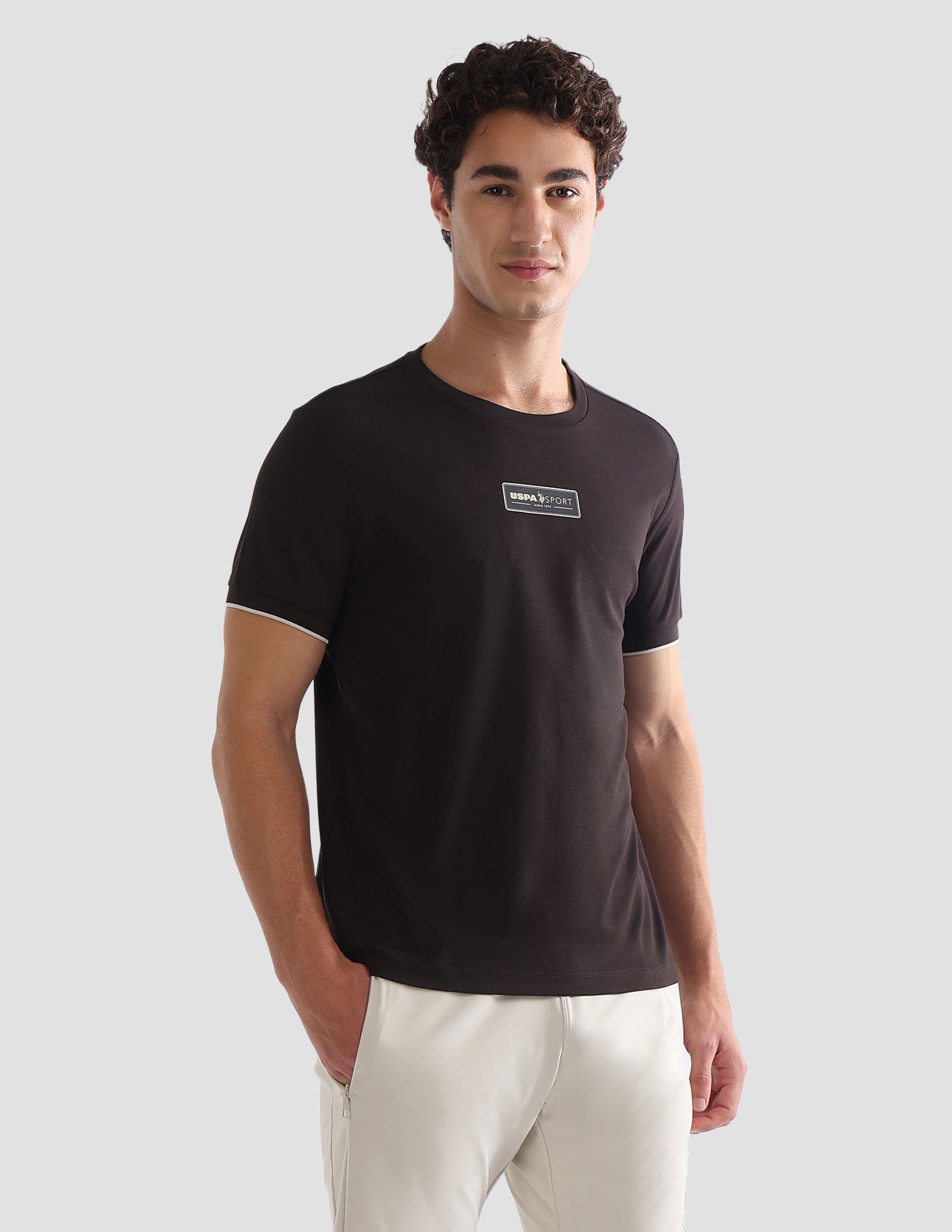Solid Slim Fit Active T-Shirt Dark Brown - U.S. Polo Assn. India | Large