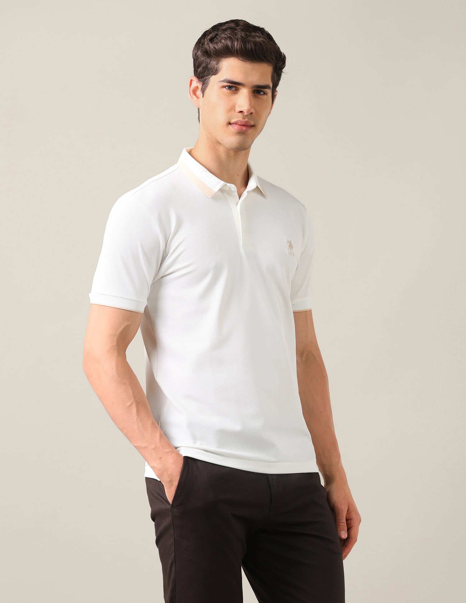 Solid Slim Fit Polo Shirt White - U.S. Polo Assn. India | Large