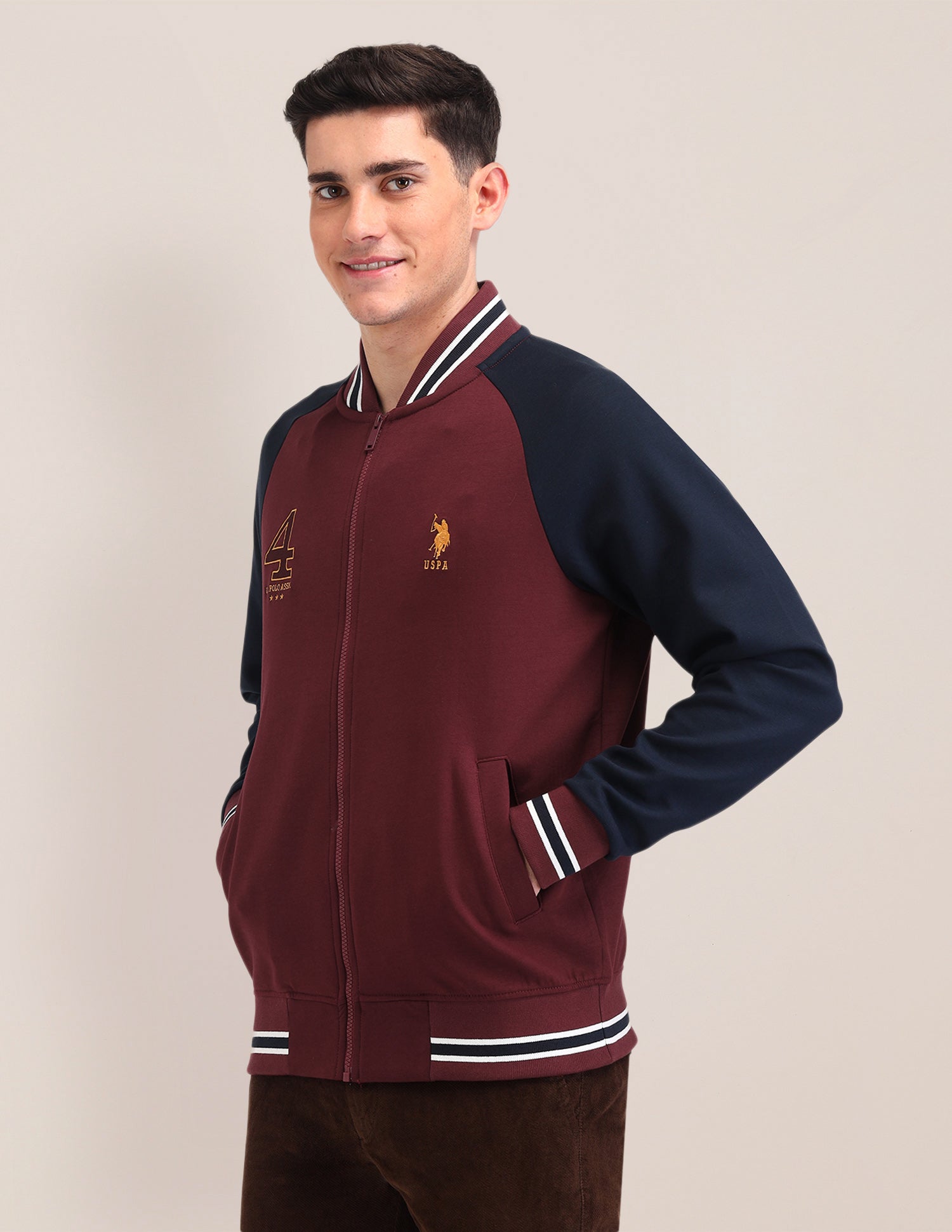 Colour Blocked Regular Fit Sweatshirt Maroon - U.S. POLO ASSN. | Large