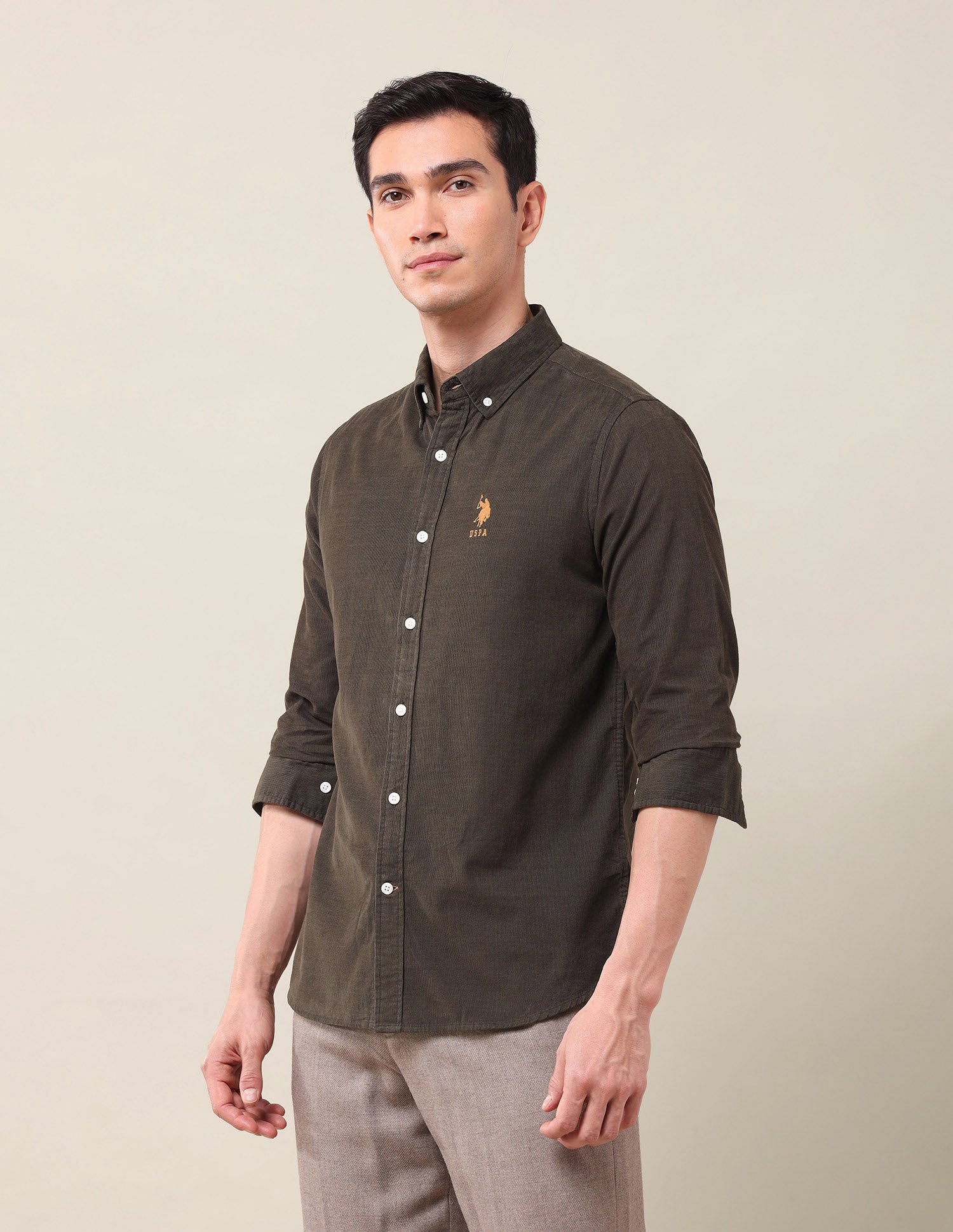 Textured Corduroy Shirt Olive - U.S. Polo Assn. India | Large