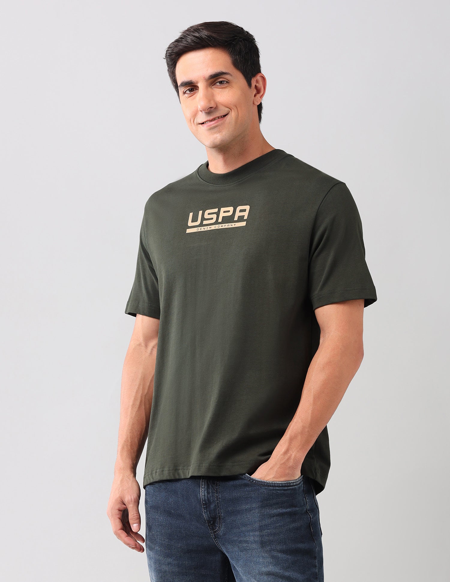 Brand Printed Regular Fit T-Shirt Olive - U.S. Polo Assn. India | Large