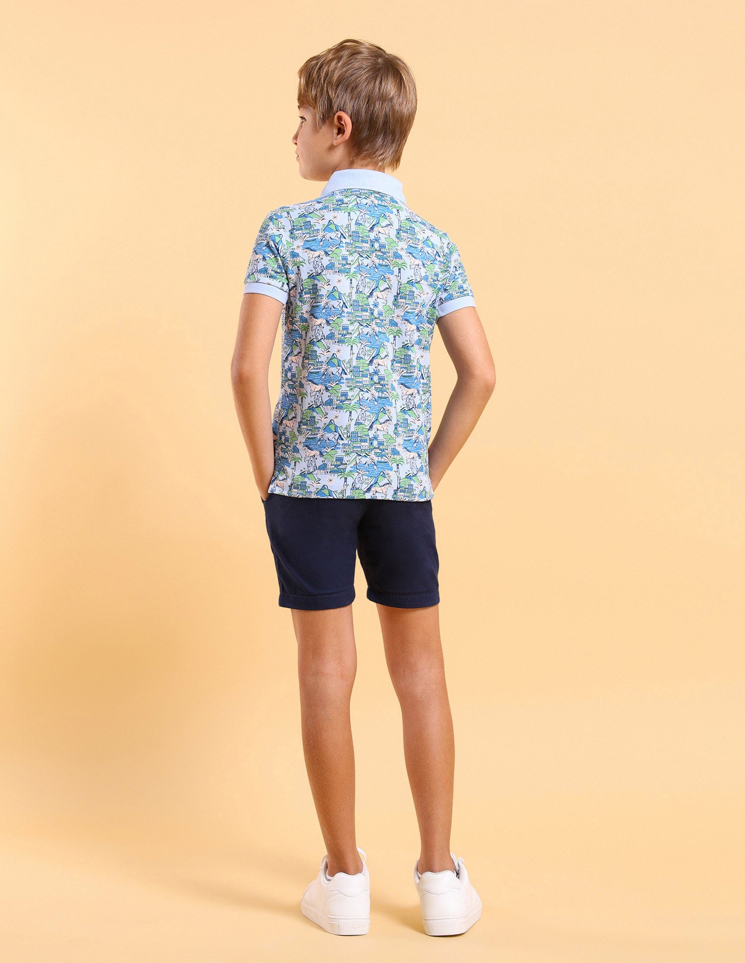 Boys Regular Fit All Over Printed Polo Shirt Light Blue - U.S. POLO ASSN. | Large