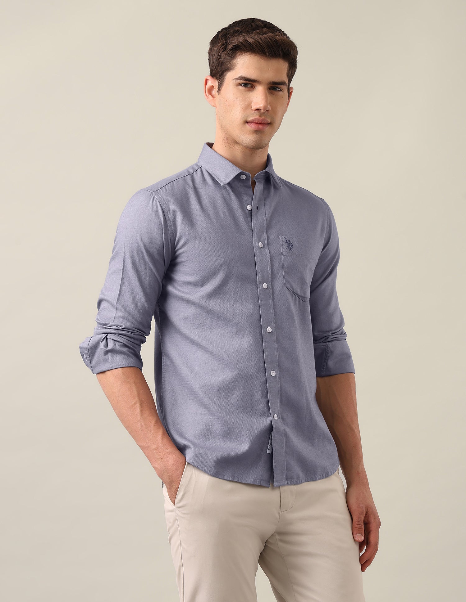 Tailored Fit Solid Shirt Lavender - U.S. Polo Assn. India | Large
