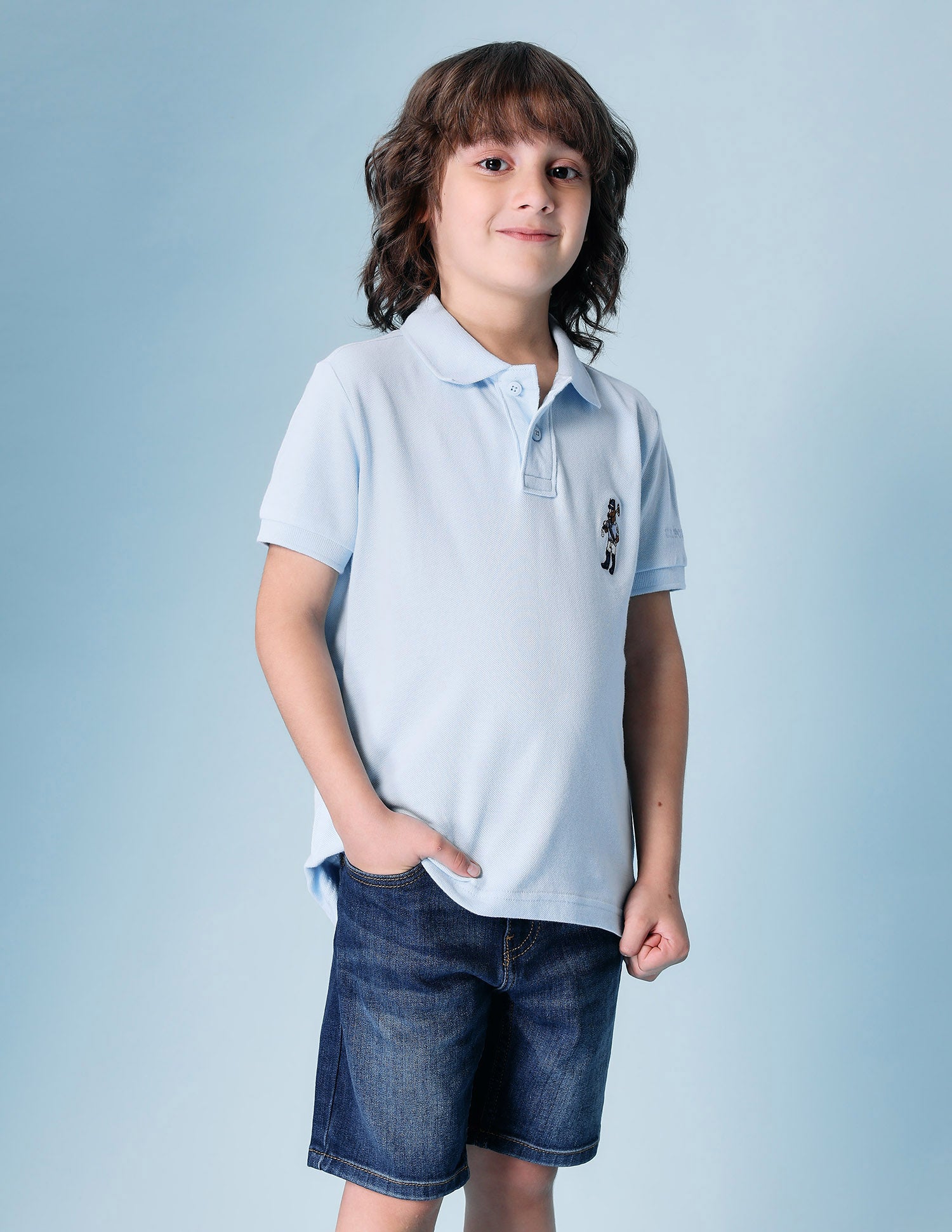Boys Solid Pure Cotton Polo Shirt Light Blue - U.S. POLO ASSN. | Large