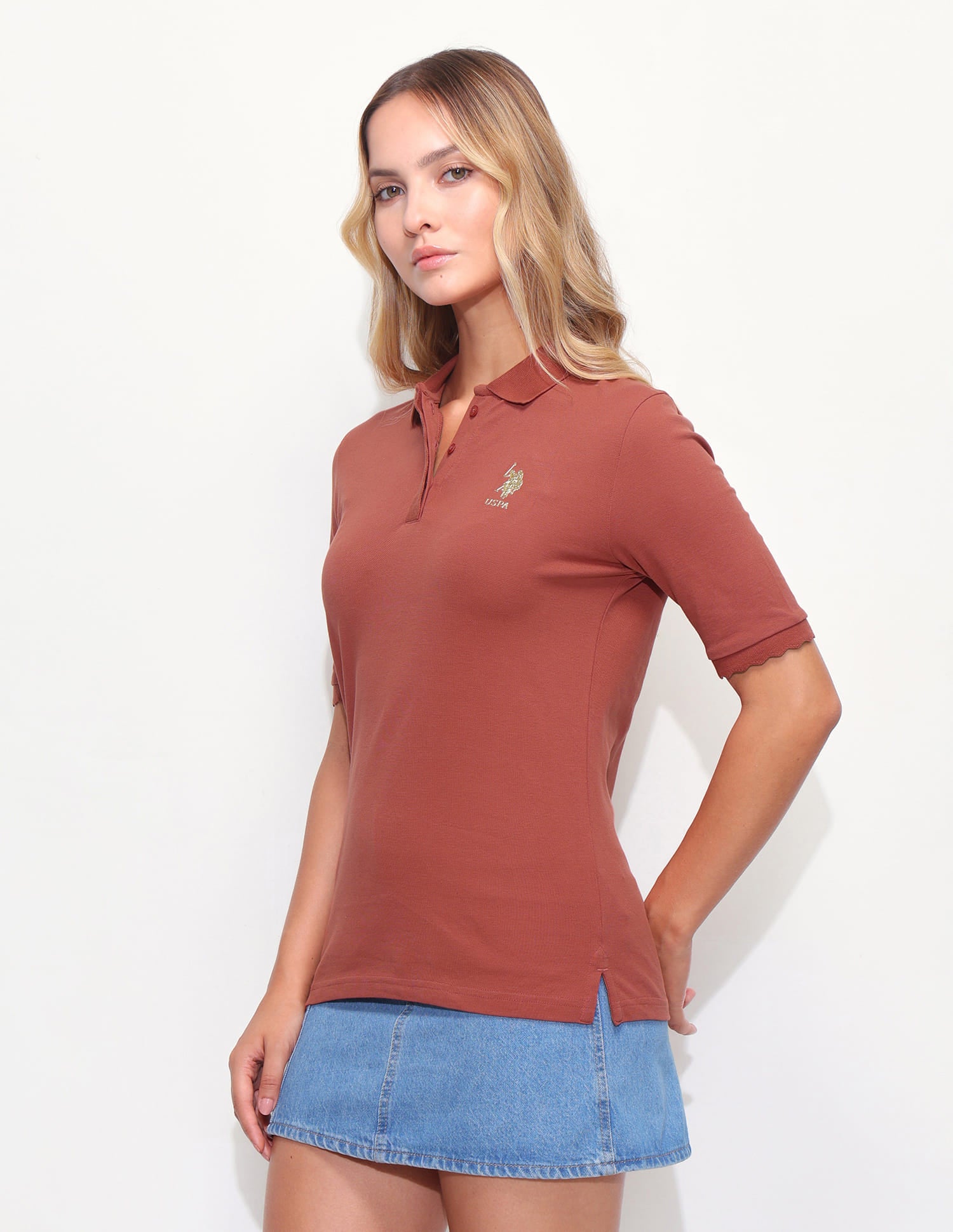 Solid Scallop Detail Polo Shirt Red - U.S. Polo Assn. India | Large