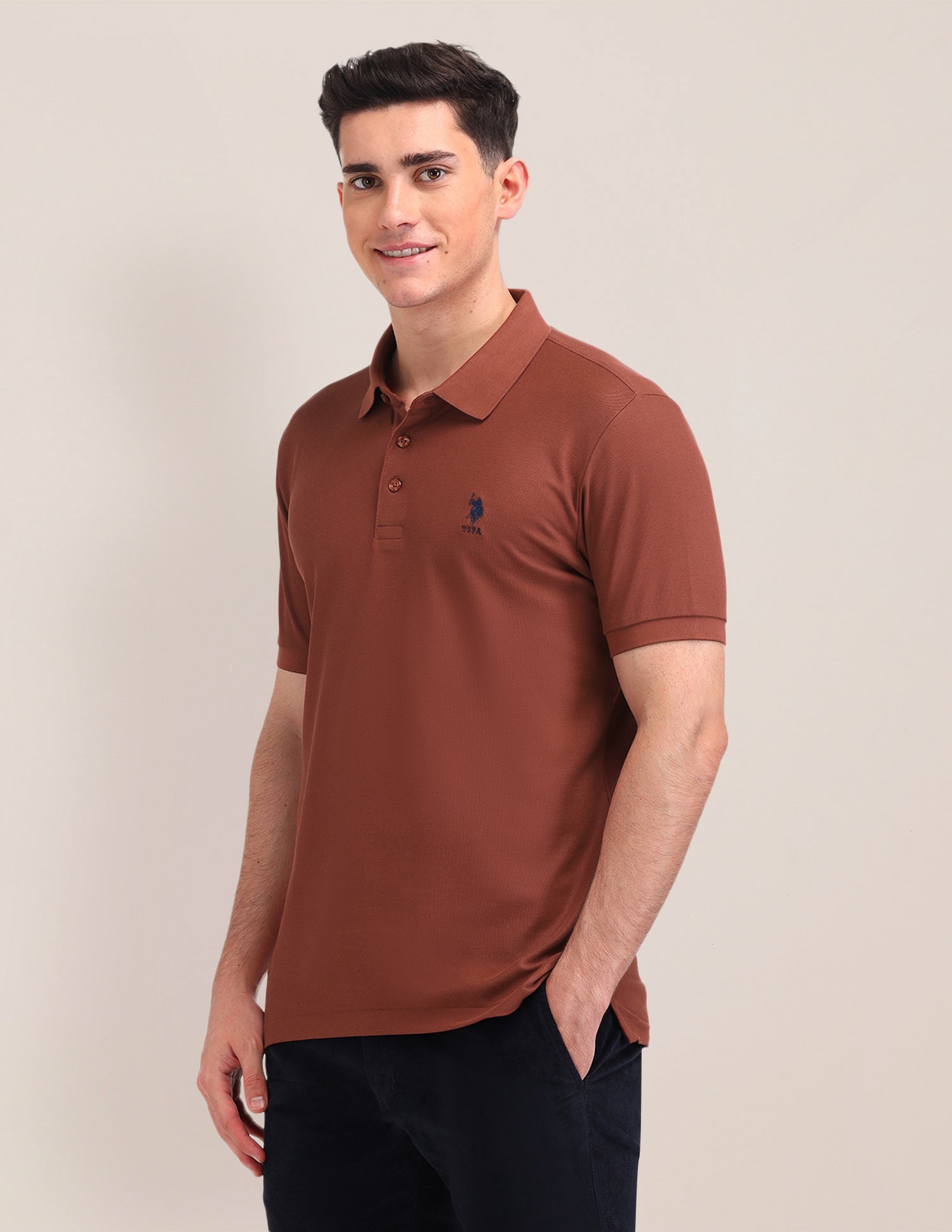 Solid Pattern Cotton Polo Shirt Rust - U.S. Polo Assn. India | Large