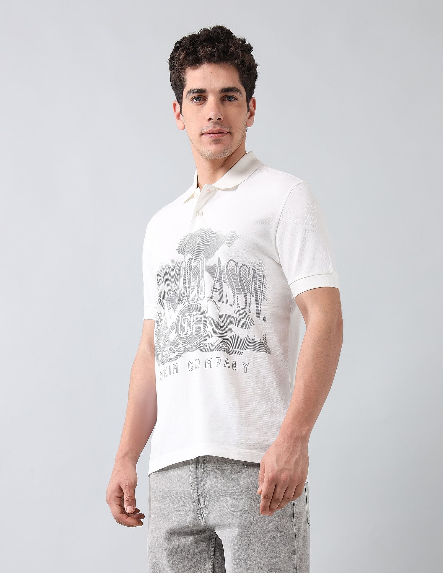 Muscle Fit Brand Printed Polo Shirt Ivory - U.S. Polo Assn. India | Large