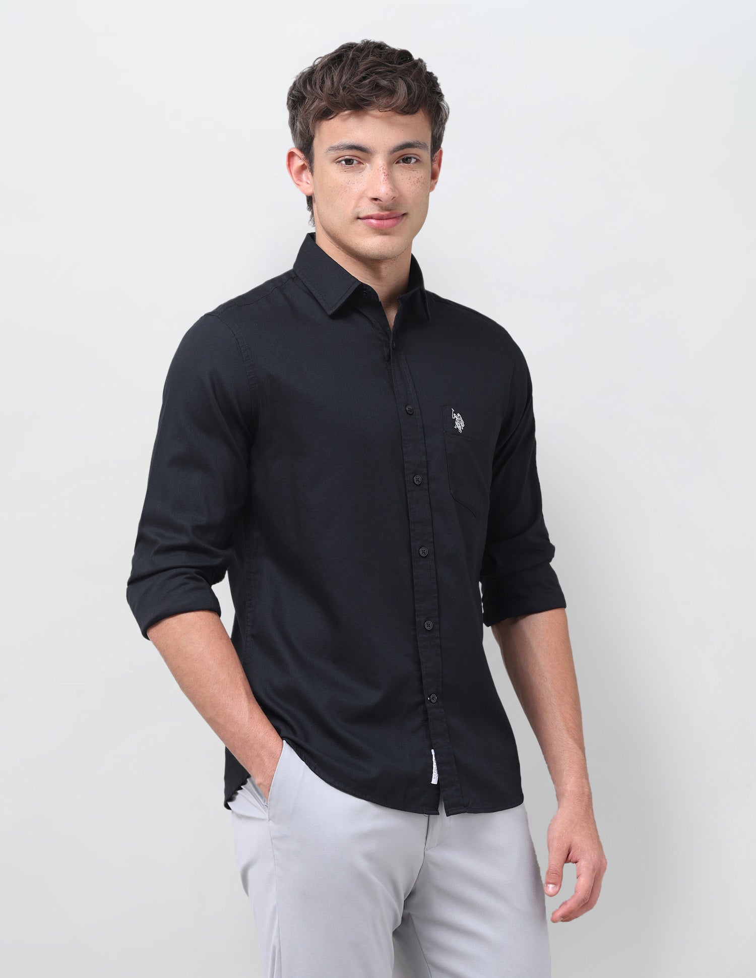 Solid Tailored Fit Shirt Black - U.S. Polo Assn. India | Large