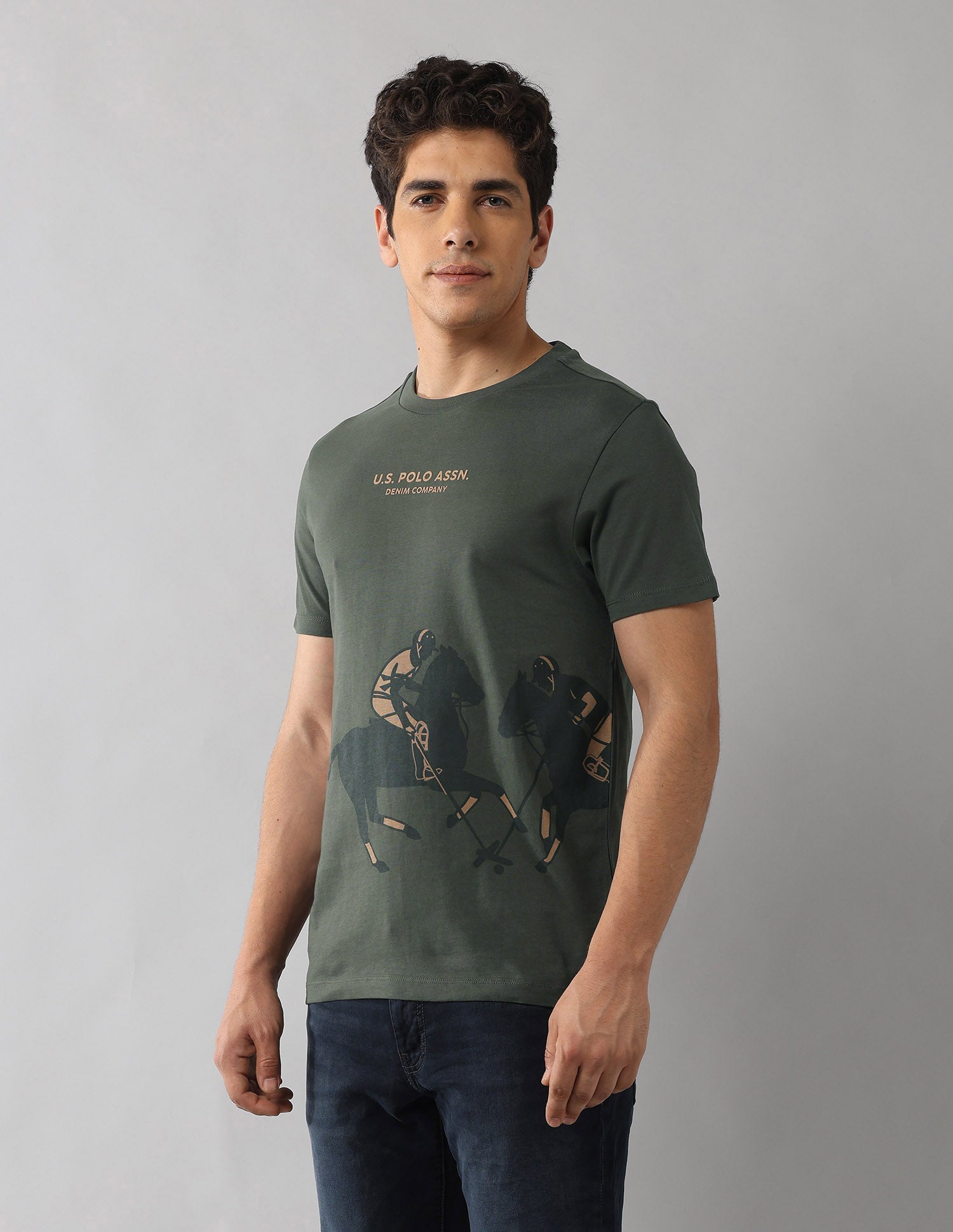 Brand Printed Outdoor T-Shirt Olive - U.S. Polo Assn. India | Large