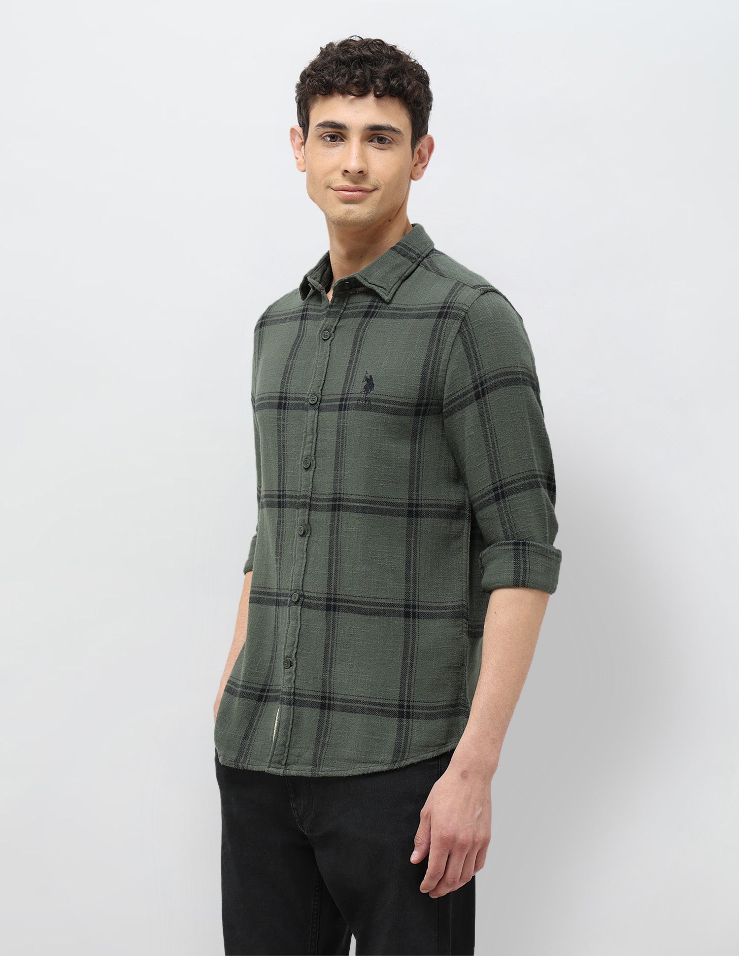 Windowpane Checked Regular Fit Shirt Green - U.S. POLO ASSN. | Large