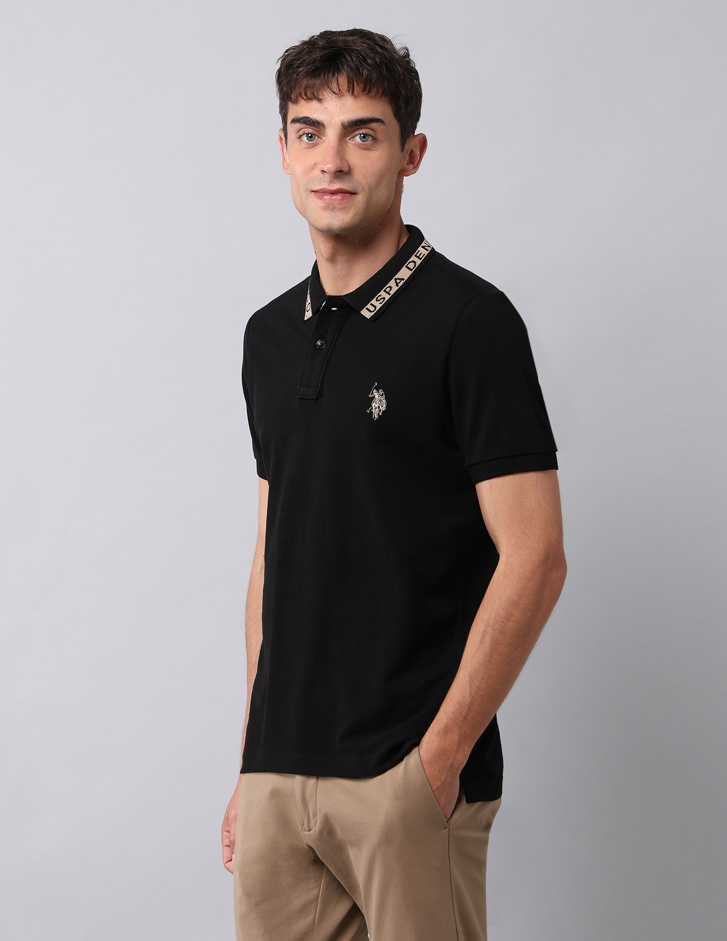 Muscle Fit Pure Cotton Polo Shirt Black - U.S. Polo Assn. India | Large