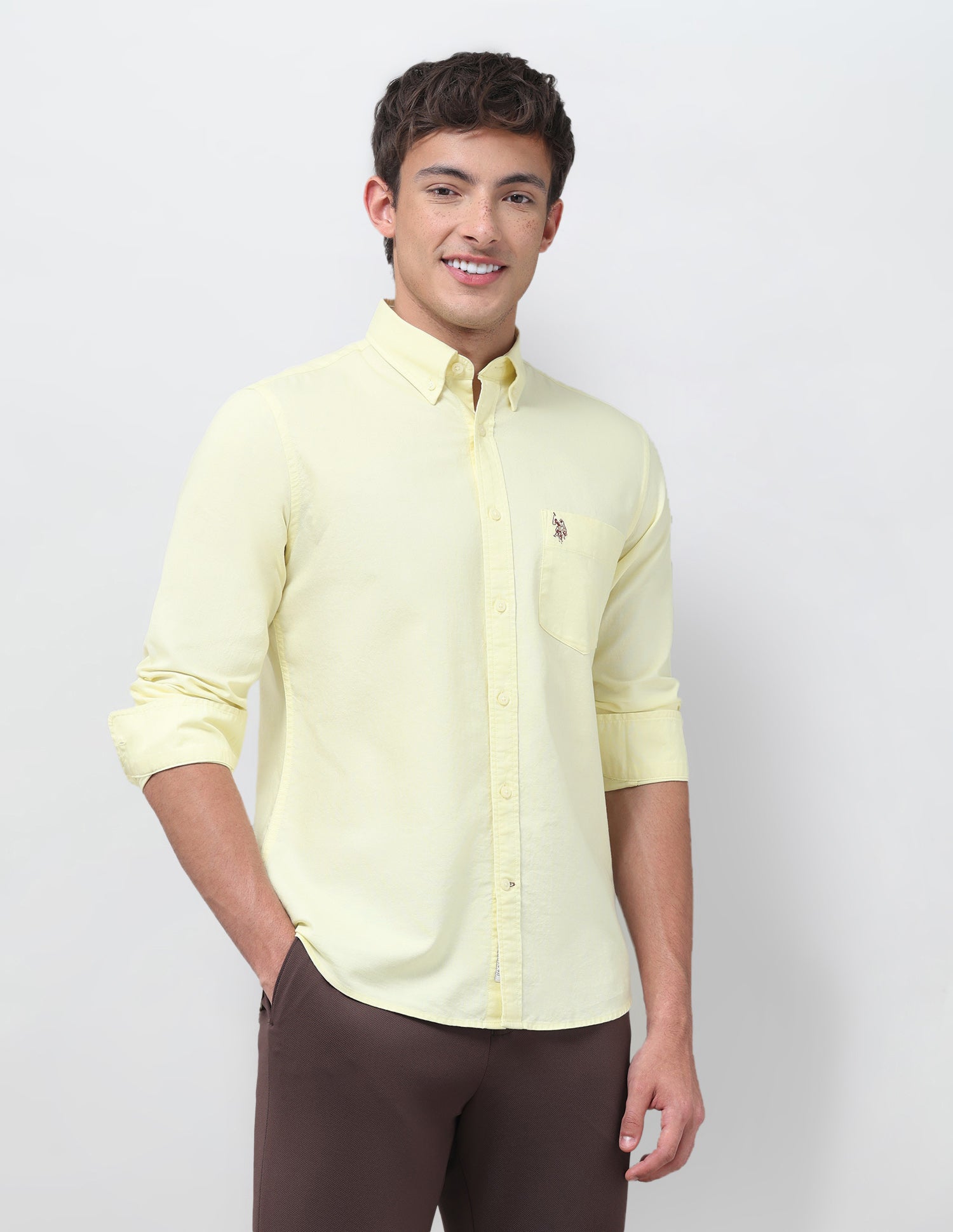 Tailored Fit Oxford Button Down Shirt Light Yellow - U.S. Polo Assn. India | Large