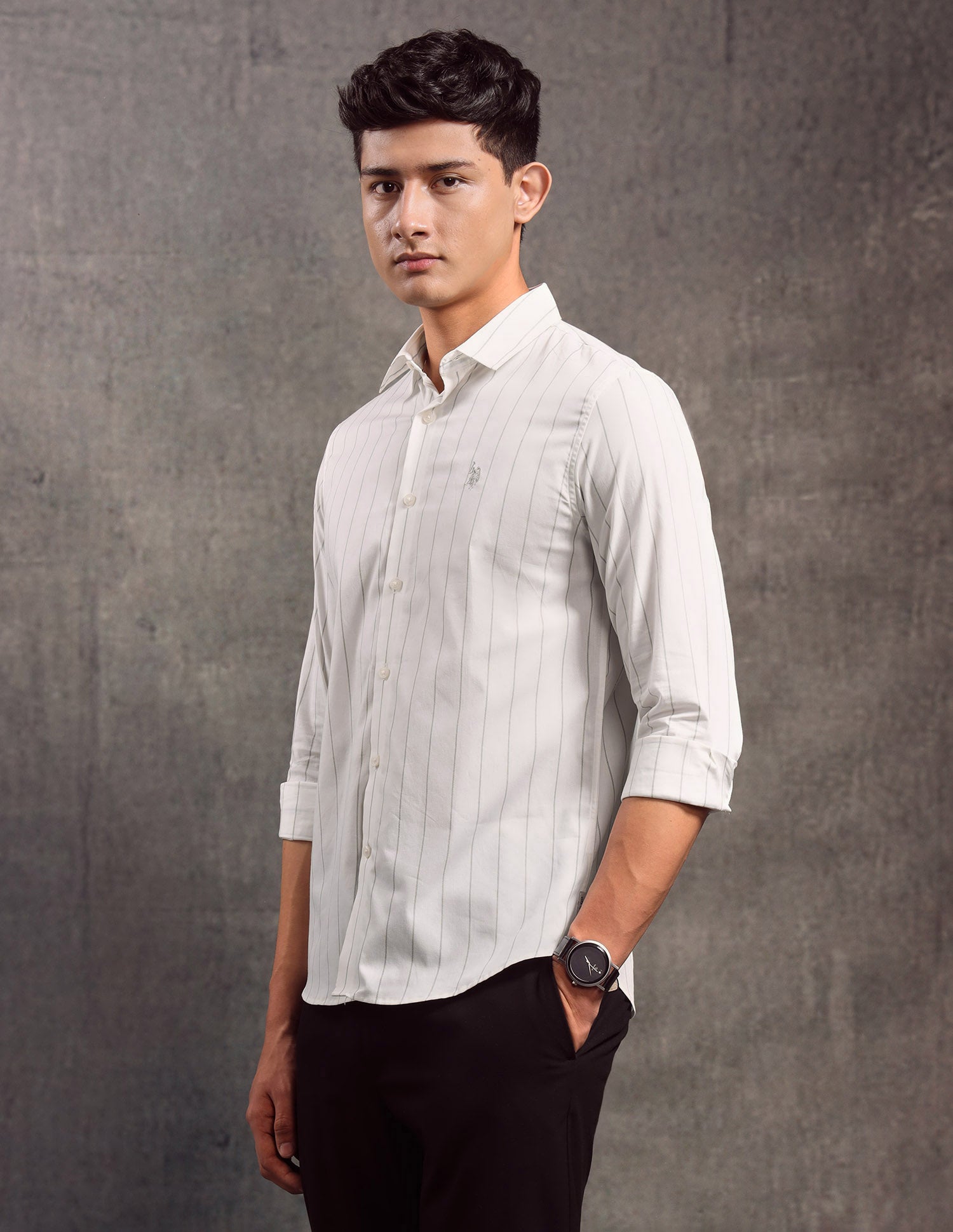 Vertical Striped Slim Fit Shirt White - U.S. POLO ASSN. | Large