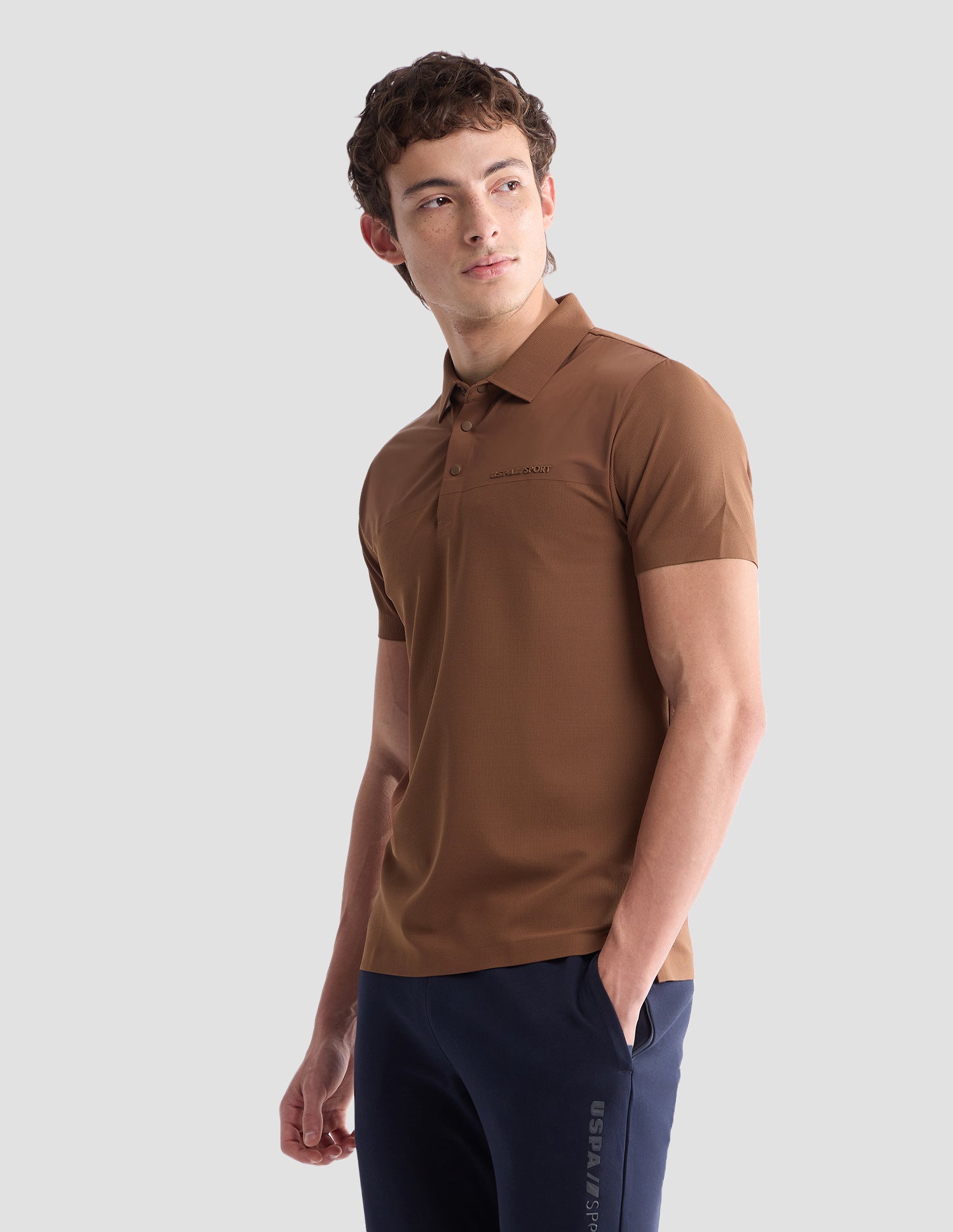 Textured Slim Fit Active Polo Shirt Khaki - U.S. Polo Assn. India | Large