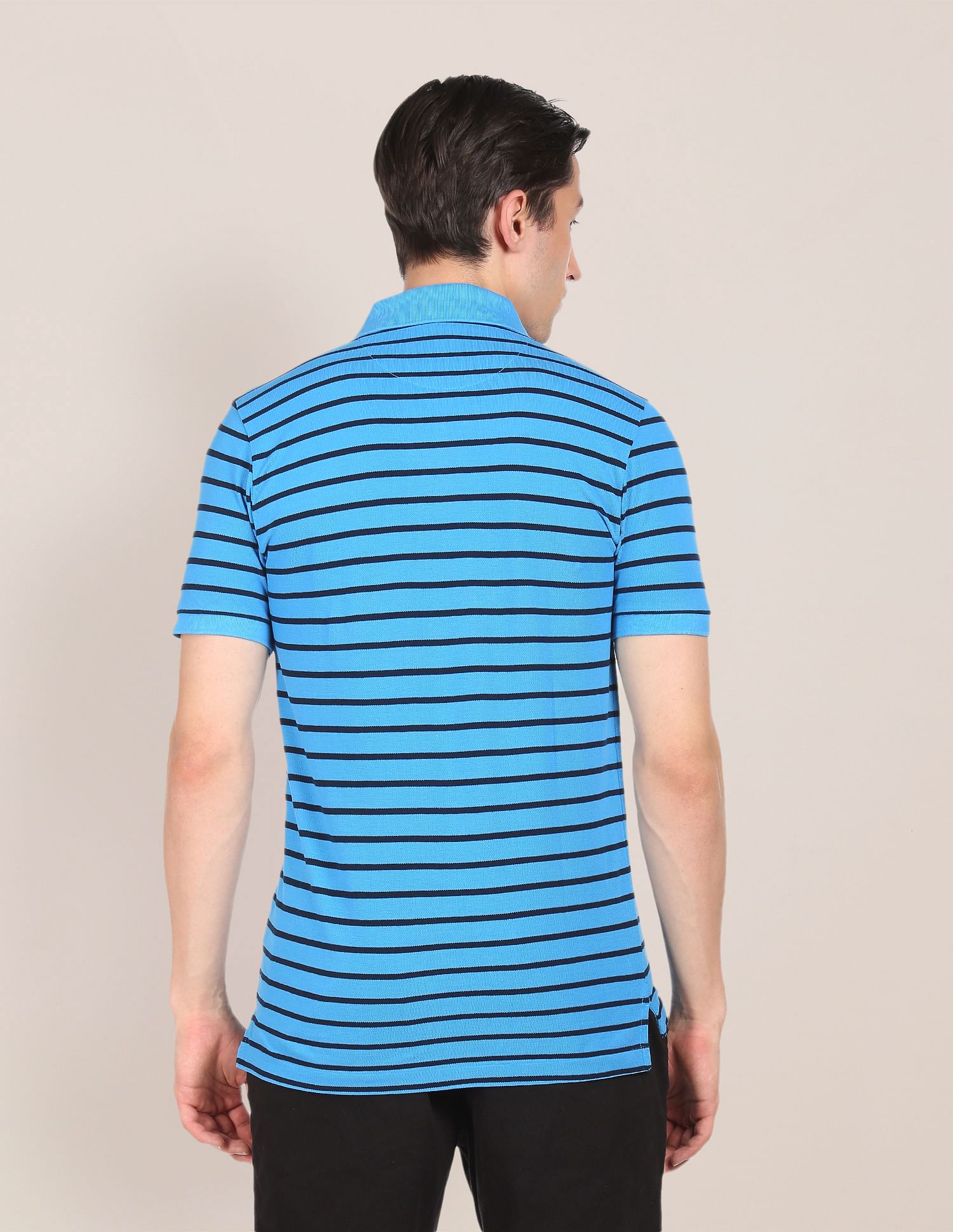 Ribbed Collar Striped Polo Shirt Blue - U.S. Polo Assn. India | Large